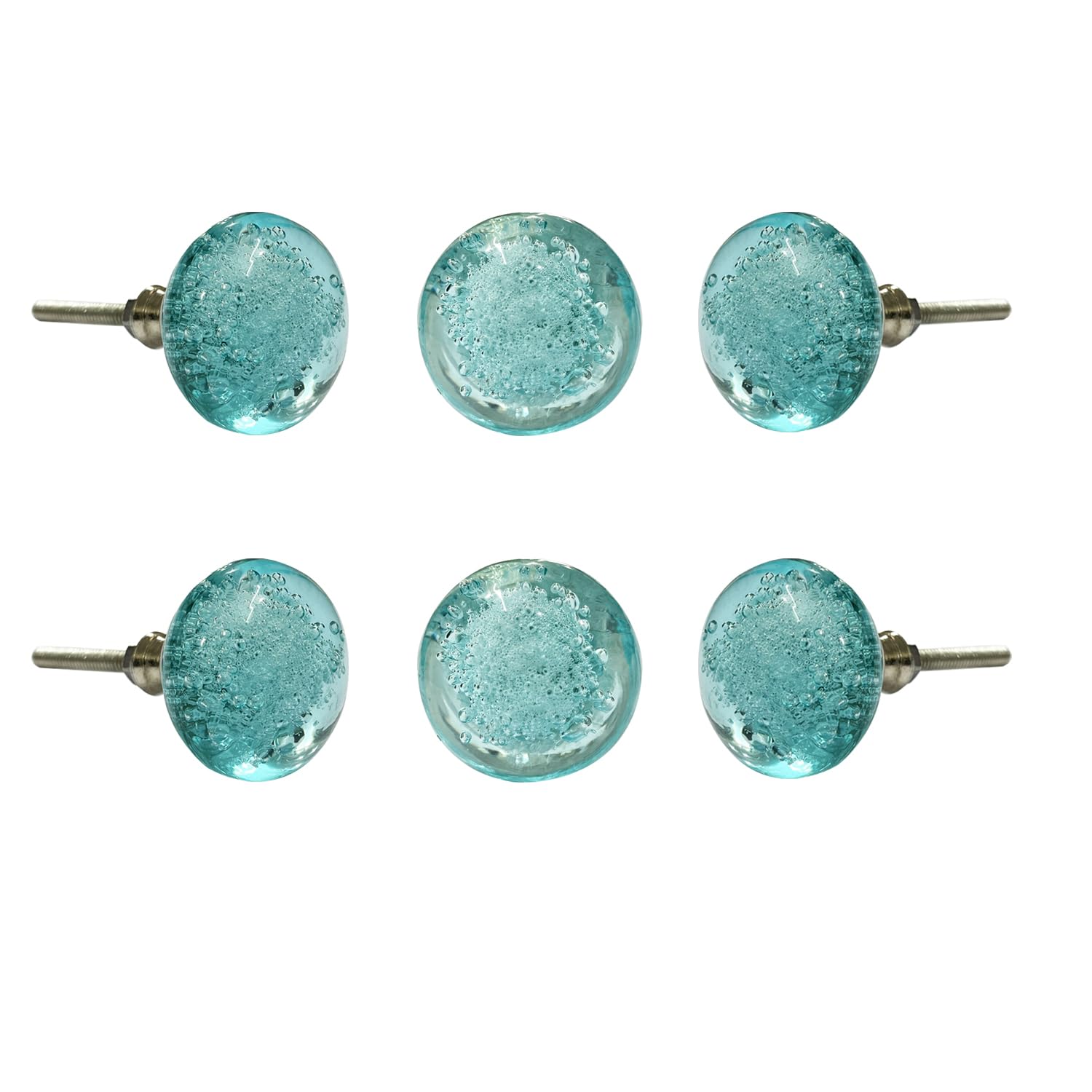 Modern Light Blue Crystal Knobs Set of 6 - Decorative Bubble Glass Cabinet Pulls for Drawers, Kitchen, Wardrobe & Furniture Hardware - Elegant Home Decor Upgrade for Cabinets, Dressers & Cupboard Doors