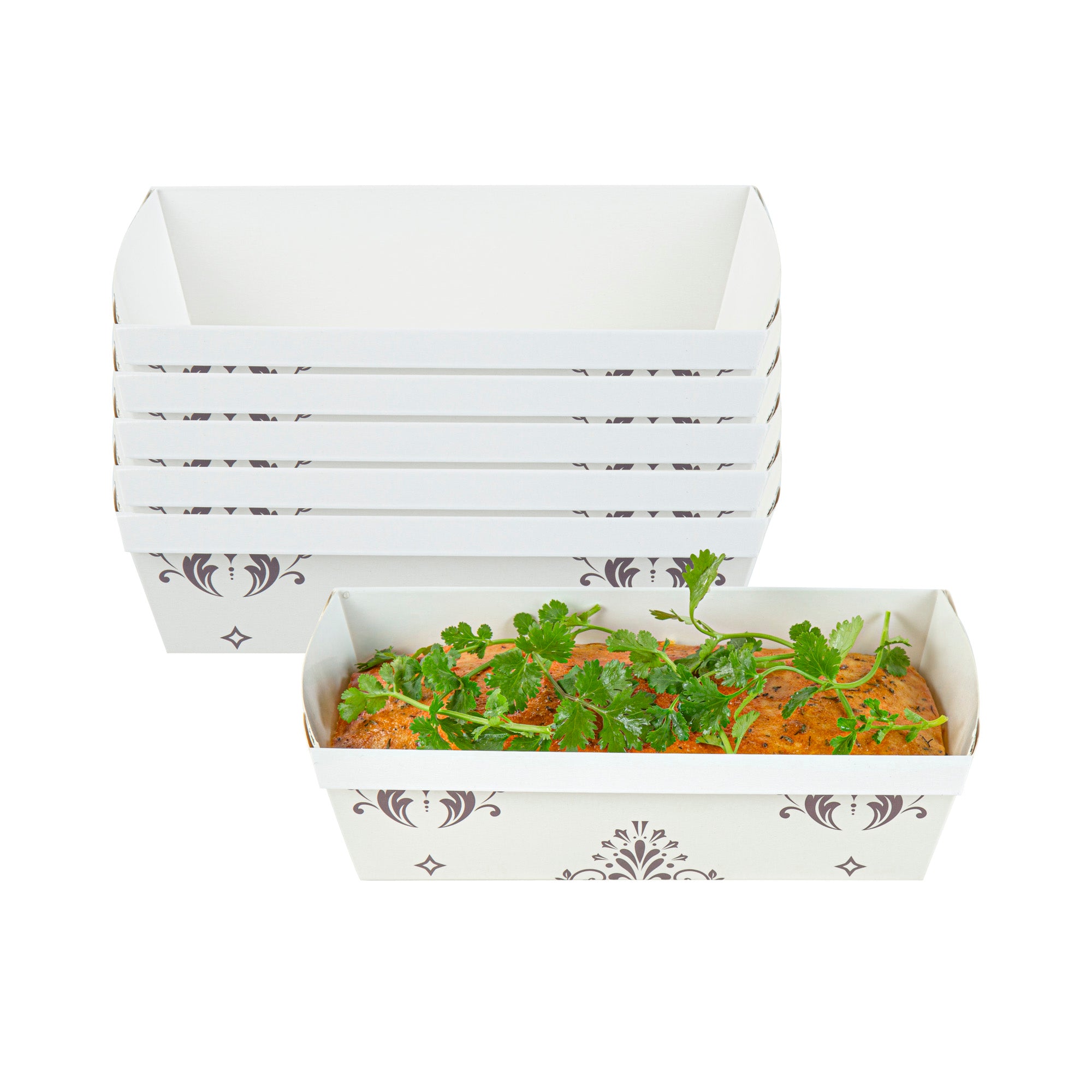 Bake Tek 32 oz Beige Vintage Floral Greaseproof Paper Loaf Pans - 8 x 3.75 x 2.25 Inches - 100 Count Box for Baking Bread, Cakes & Muffins - Perfect for Home Bakers & Commercial Kitchens