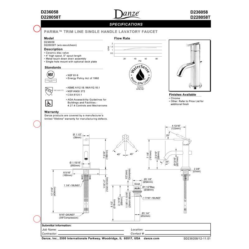 Danze Parma Brushed Nickel Single Hole 1-Handle Bathroom Sink Faucet - Modern Water-Saving Design for Vanity & Powder Room Installation