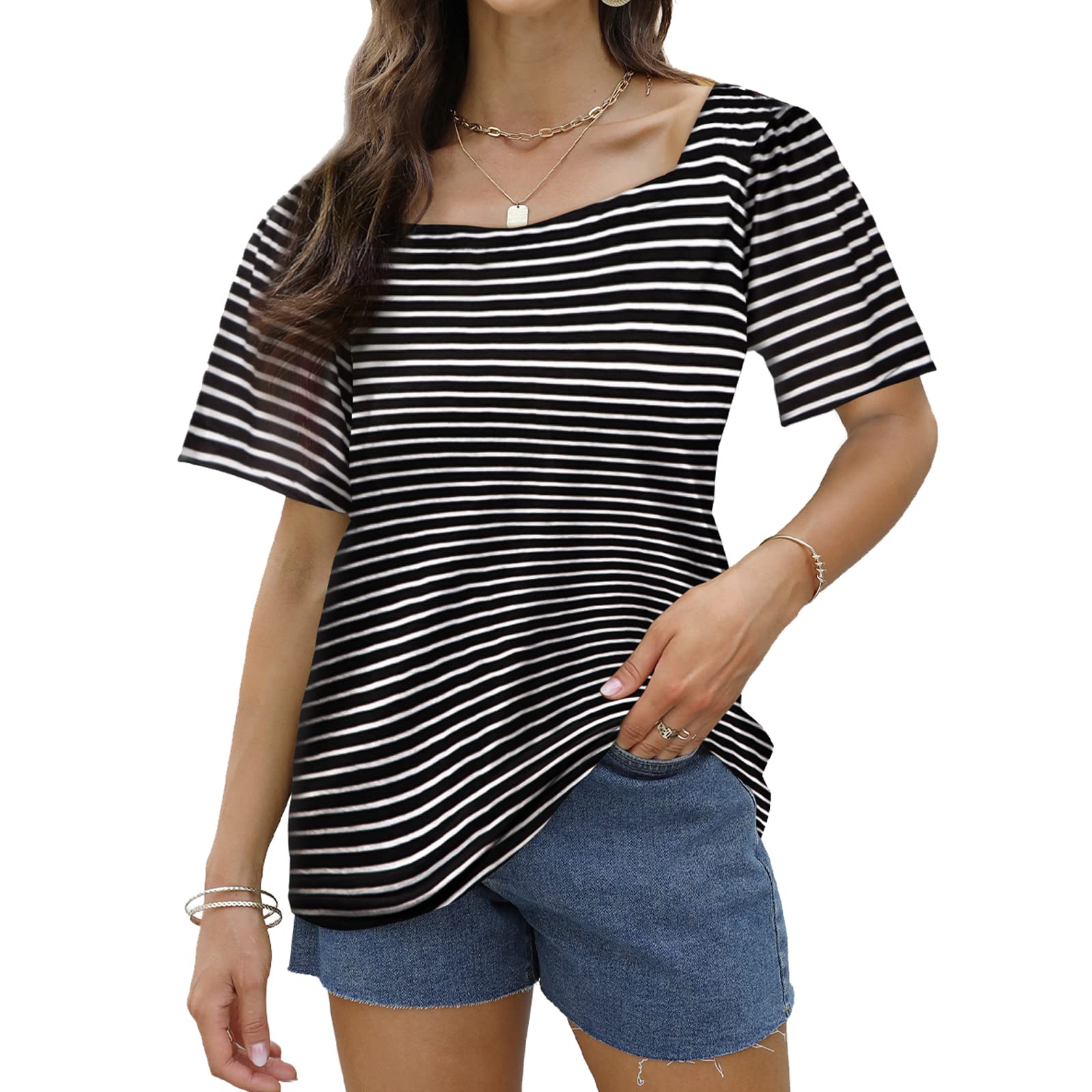 Women's Casual Square Neck T-Shirts - Loose Fit Summer Tops & Tunic Blouses for Women | Perfect for Beach, Vacation & Everyday Wear