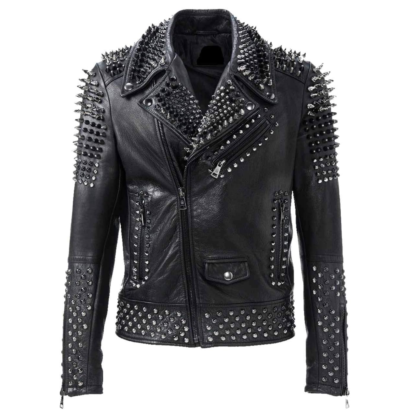 Men's Cafe Racer Studded Biker Punk Motorcycle Leather Jacket - Red Brando Style with Spikes | Perfect for Motorcycle Riding, Rock Concerts & Punk Fashion