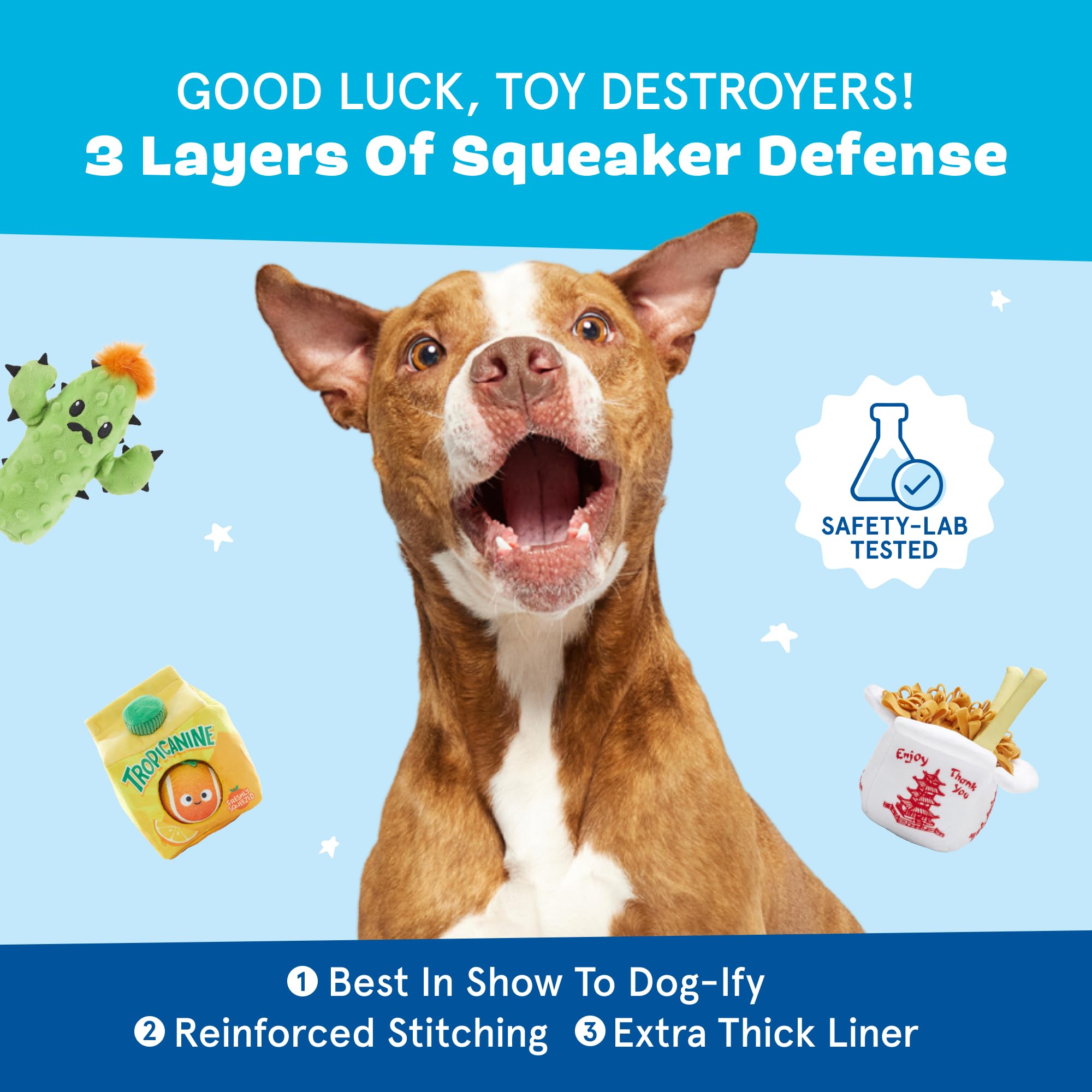 Barkbox Squeaky Dog Toys for Medium to Large Dogs - Durable Plush Chew Toys with Squeaker | Fun Interactive Puppy & Pet Toys | Chow Chow Mein (Large) | Perfect for Playtime, Training & Bonding with Your Dog