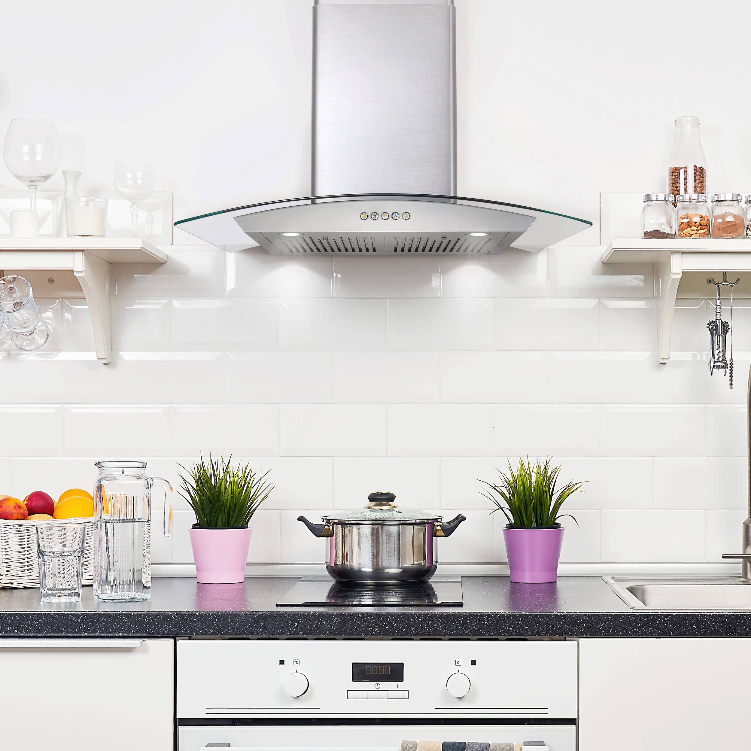 COSMO COS-668A750 30-inch Stainless Steel Wall Mount Range Hood - 380 CFM Ducted Ventilation with LED Lights & Button Controls | Perfect for Kitchen Remodeling & Cooking Ventilation