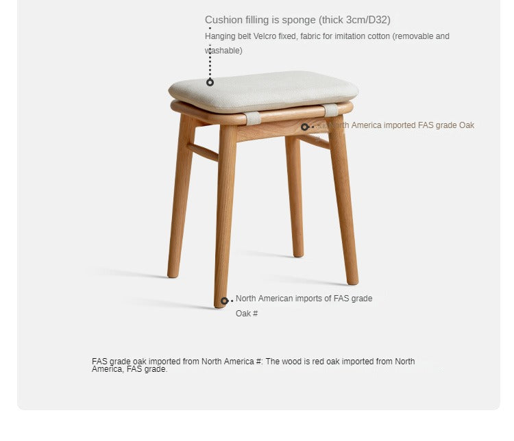 Premium Black Walnut, Cherry & Oak Solid Wood Modern Vanity Stool - Luxury Makeup Seat for Dressing Table, Bedroom & Bathroom