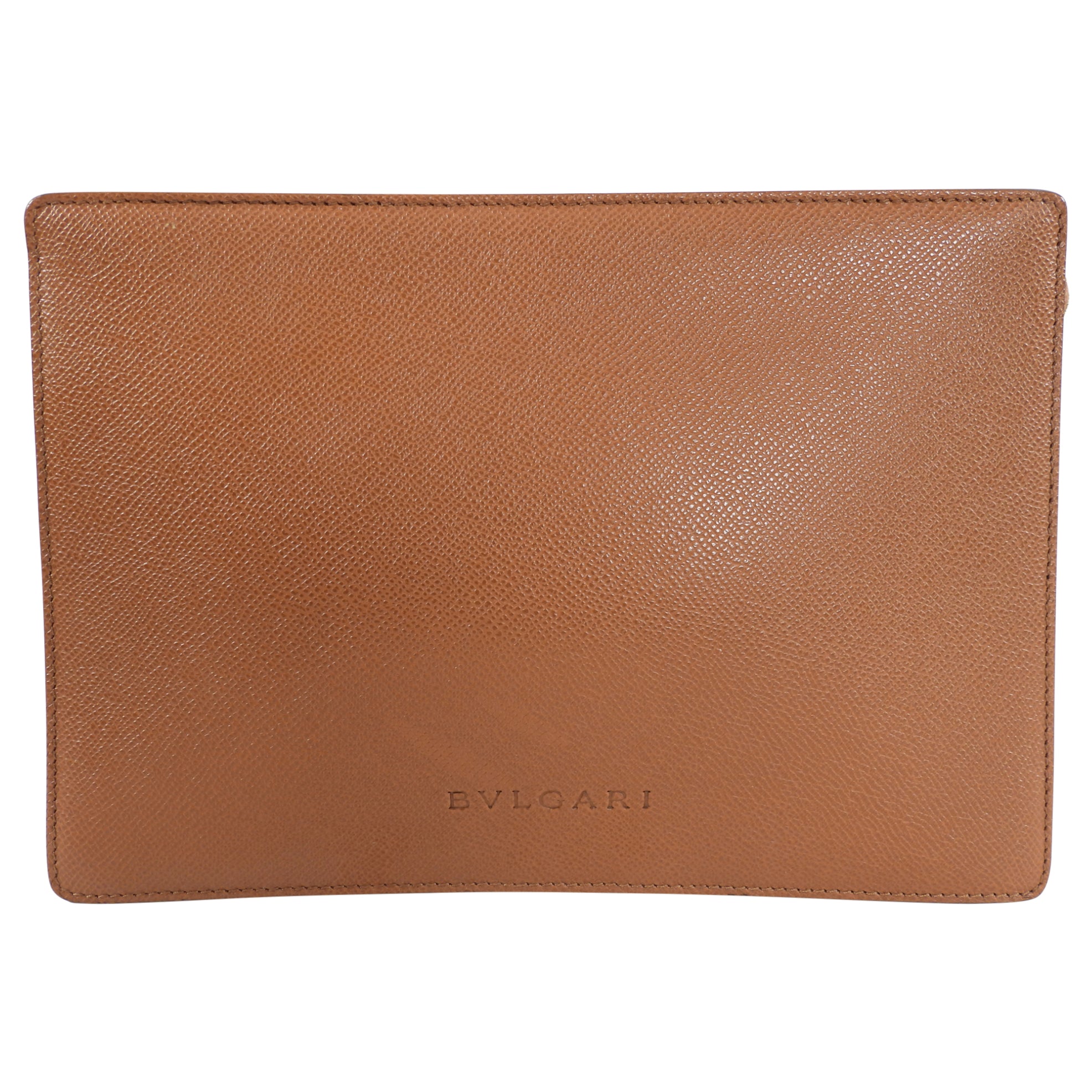 Bvlgari Cognac Brown Leather Travel Pouch - Luxury Zip Toiletry Bag for Men & Women - Perfect for Travel, Gym, and Everyday Essentials