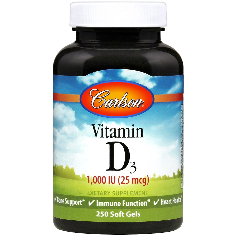 Carlson Labs Vitamin D3 1000 IU Softgels (250 Count) - Supports Immune & Bone Health for Adults & Kids