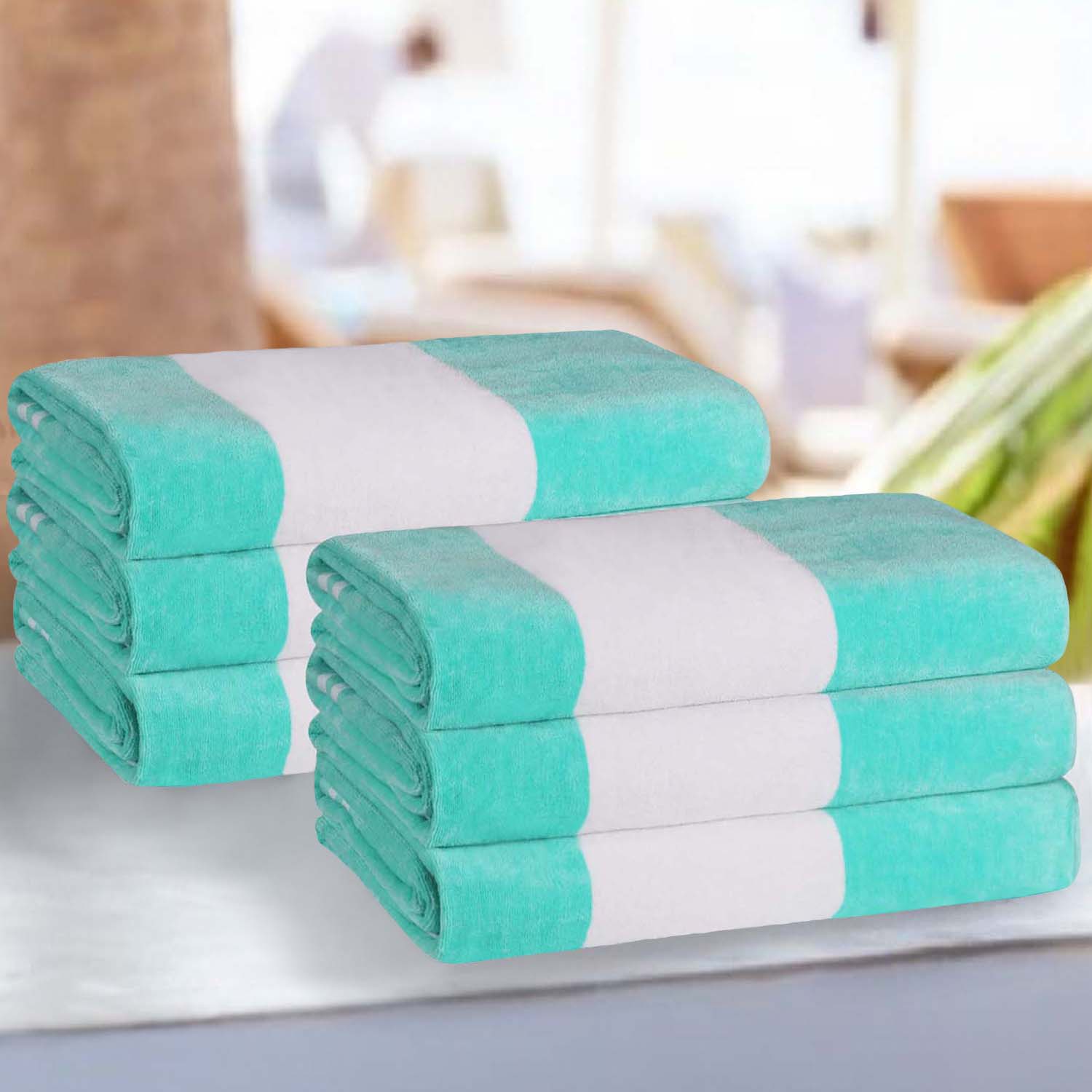 Premium Cabana Stripe Oversized Cotton Beach Towel Set of 2, 4, or 6 - Soft, Absorbent & Quick-Drying for Pool, Beach, Vacation & Spa Use