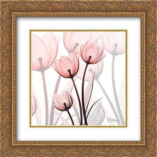 Albert Koetsier 20x20 Gold Ornate Frame with Double Matted Museum Art Print - Blush Luster Tulips Floral Wall Decor for Living Room, Bedroom & Office