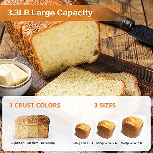 Davivy 3.3LB Automatic Bread Maker Machine - 15-in-1 Dough Maker with Nonstick Bowl, Jam & Yogurt Function, 3 Loaf Sizes & Crust Settings, 15-Hour Delay Timer (850W, Silver) - Perfect for Home Baking, Breakfast Preparation & Healthy Snacks