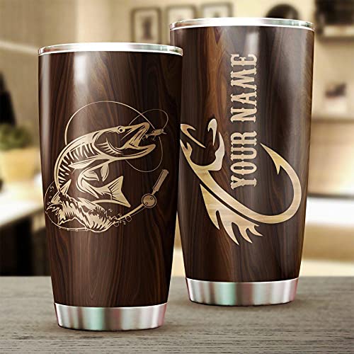 Personalized Musky Fishing Tumbler 20oz - Custom Name Stainless Steel Insulated Cup for Fishing Enthusiasts | Funny Gift for Men, Women & Kids | Great for Fishing Trips, Outdoor Adventures & Everyday Use