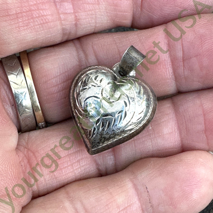 Sterling Silver Puffy Heart Pendant Necklace - Handcrafted Etched Design Jewelry for Women, Perfect Gift for Valentine's Day, Anniversary & Special Occasions