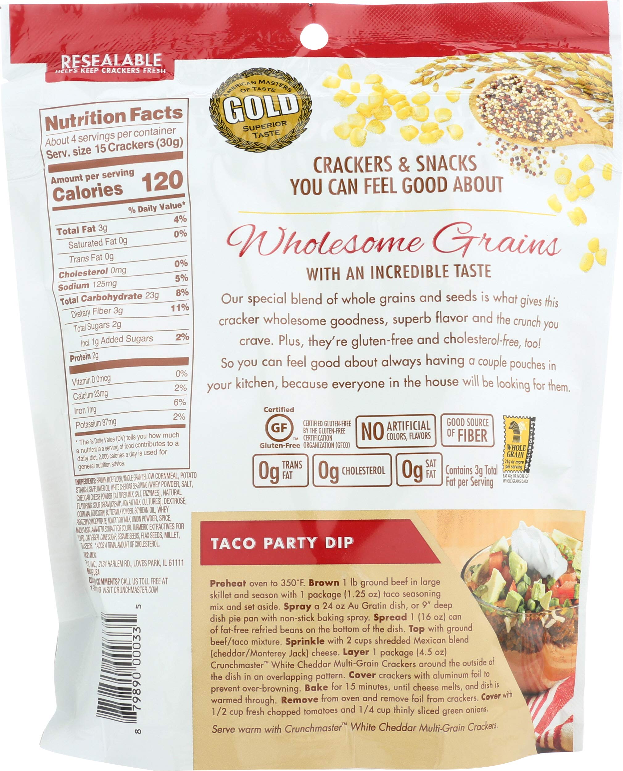 Crunchmaster Gluten Free White Cheddar Crackers - 4.5 Oz (Pack of 4) | Healthy Snacks for School Lunches, Parties & On-the-Go | Vegan, Non-GMO, Kosher Certified
