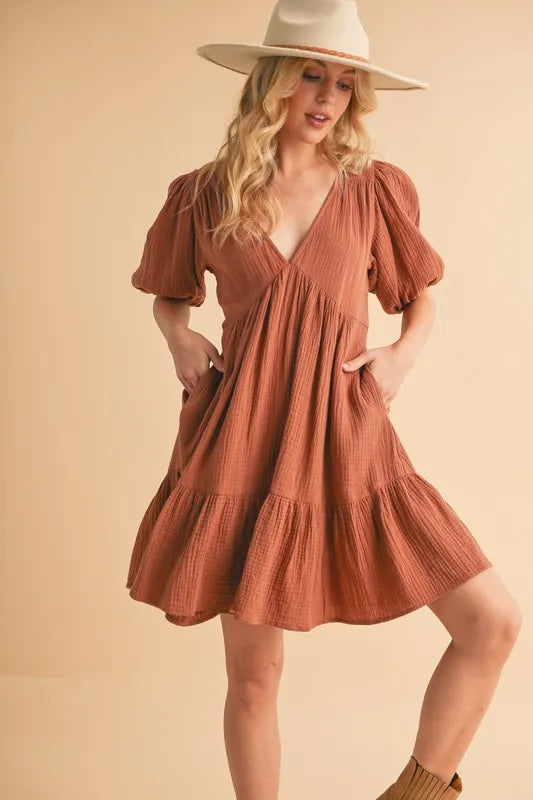 Boho Ruffled Short Sleeve Mini Dress for Women - Flowy Beach Cover Up, Summer Vacation Outfit, Festival Fashion, Casual Day Dress