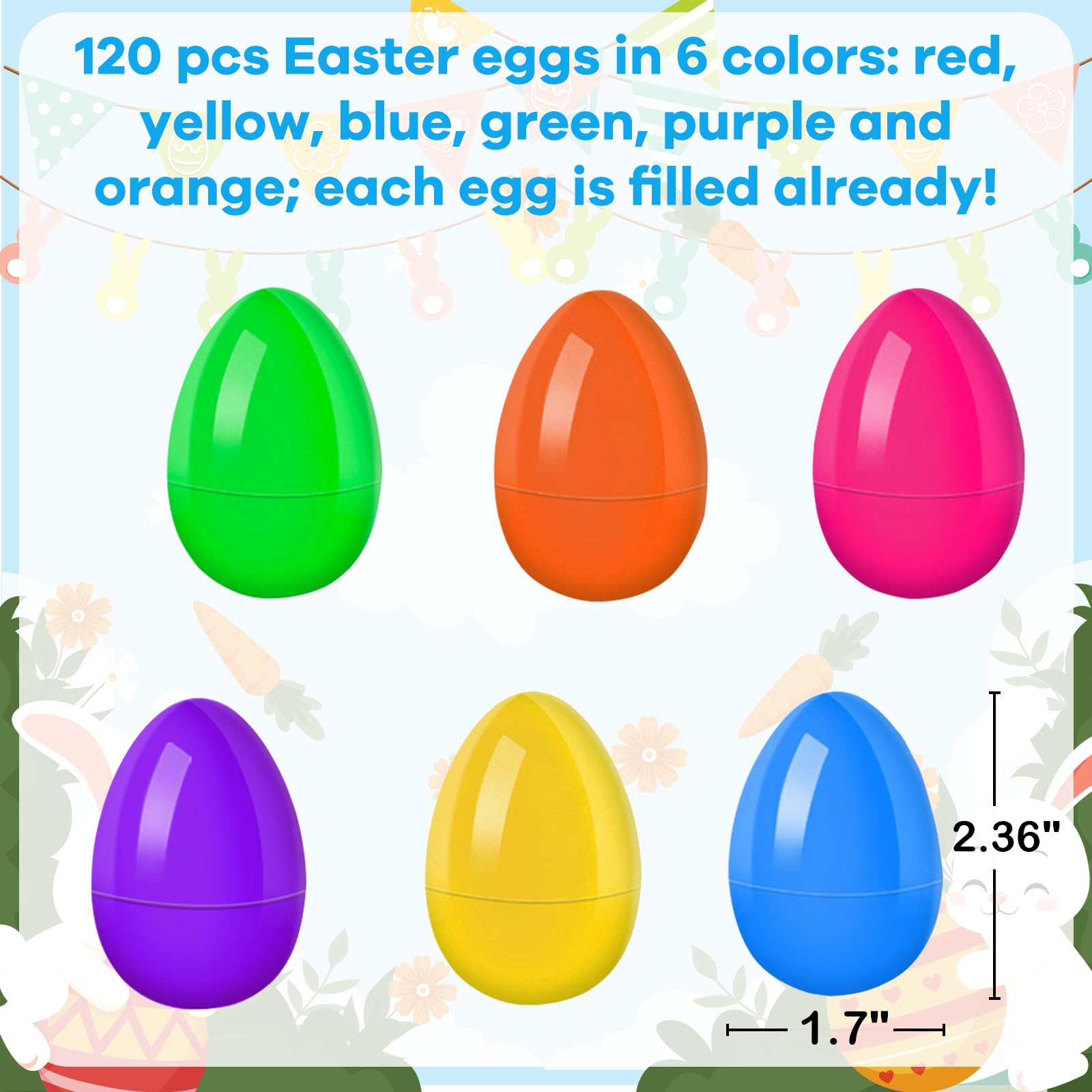 GOAUS 240-Piece Prefilled Easter Eggs with 120 Small Toys - Ready-to-Use Easter Egg Hunt Party Favors, Basket Stuffers & Kids Prizes for Easter Celebrations, Birthday Parties & Classroom Activities