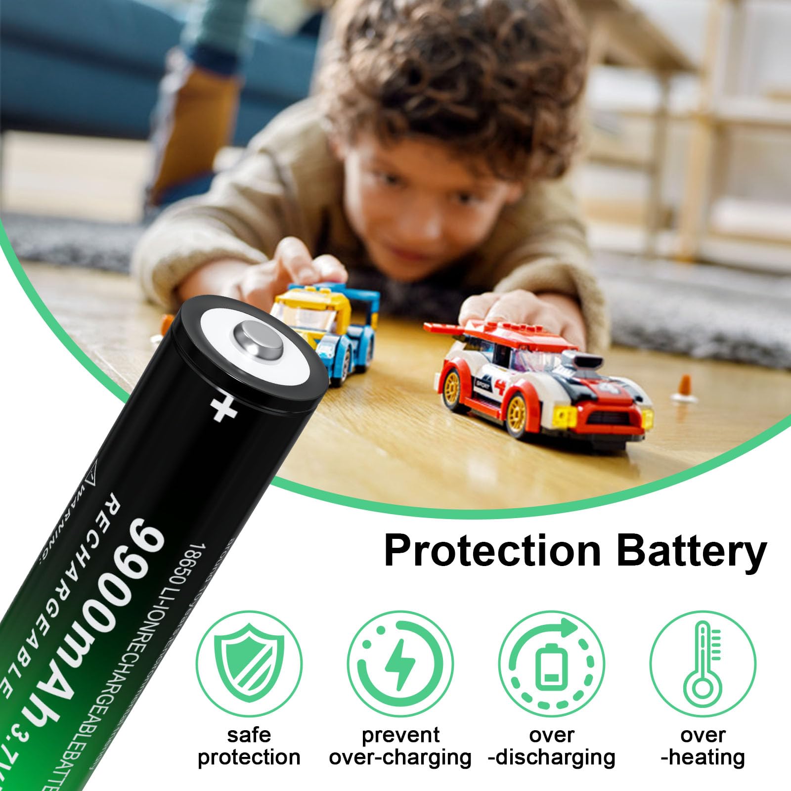 18650 Rechargeable Battery 9900mAh High Capacity Lithium-ion 3.7V Button Top - 2 Pack for Flashlights, Headlamps & Outdoor Gear - Perfect for Camping, Hiking & Emergency Kits