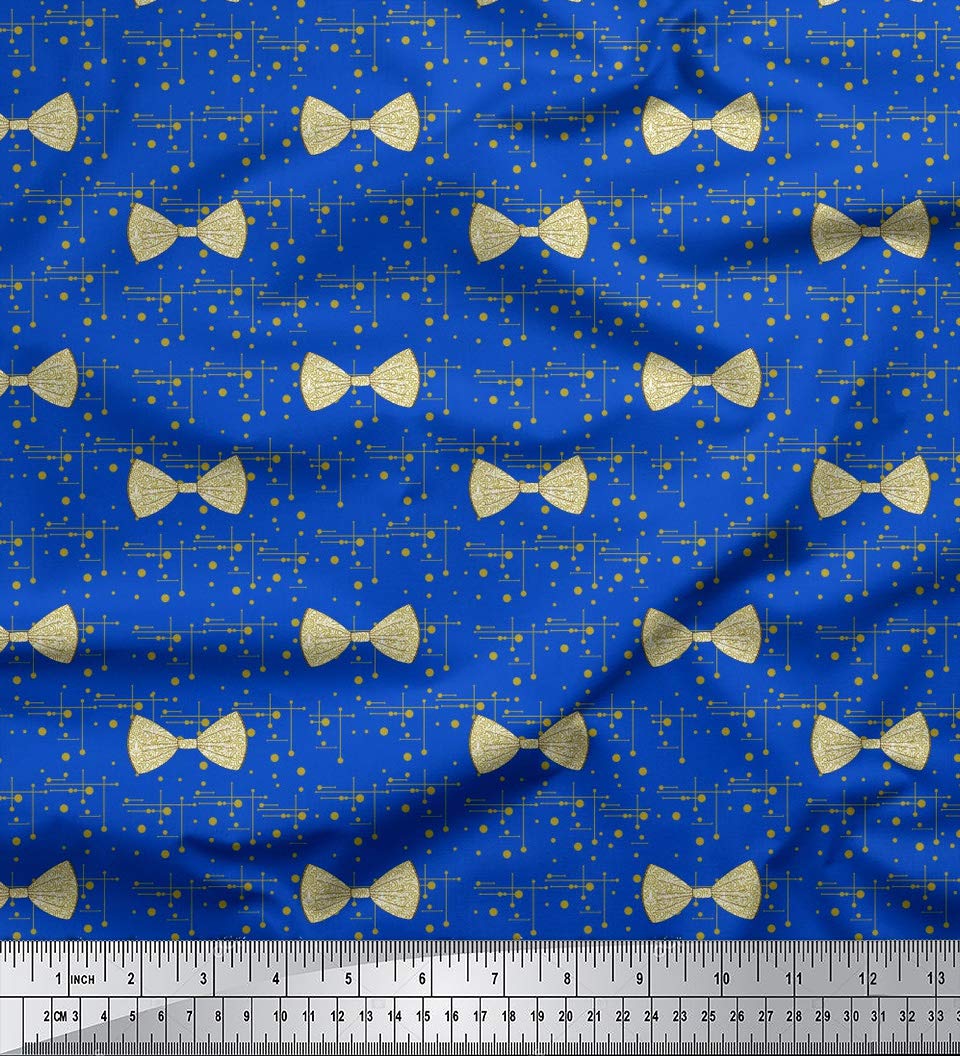 Soimoi Moss Georgette Blue Fabric by The Yard - 42 Inch Wide Printed Fabric with Bow & Dots Pattern - Elegant Feminine Design for Dresses, Scarves, Blouses & Home Decor
