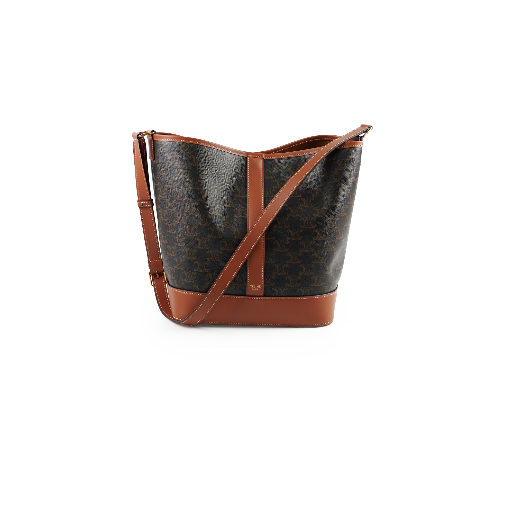 Celine Medium Bucket Bag in Triomphe Canvas & Calfskin Leather - Luxury Shoulder Bag for Women, Perfect for Work, Travel and Everyday Use