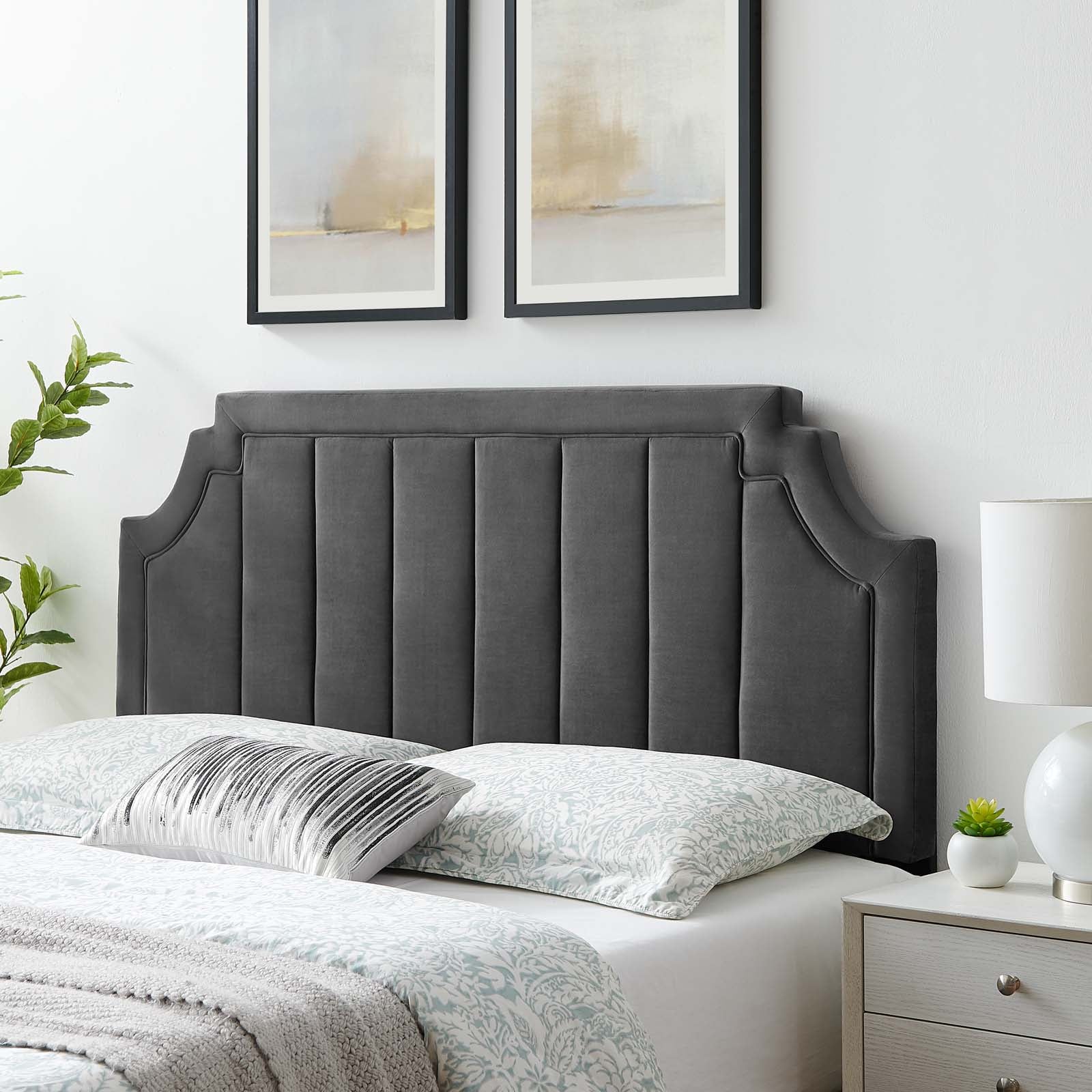 Alyona Channel Tufted Performance Velvet Headboard - Queen Size Upholstered Bed Headboard with Nailhead Trim - Perfect for Bedroom Decor & Luxury Master Suite Upgrade
