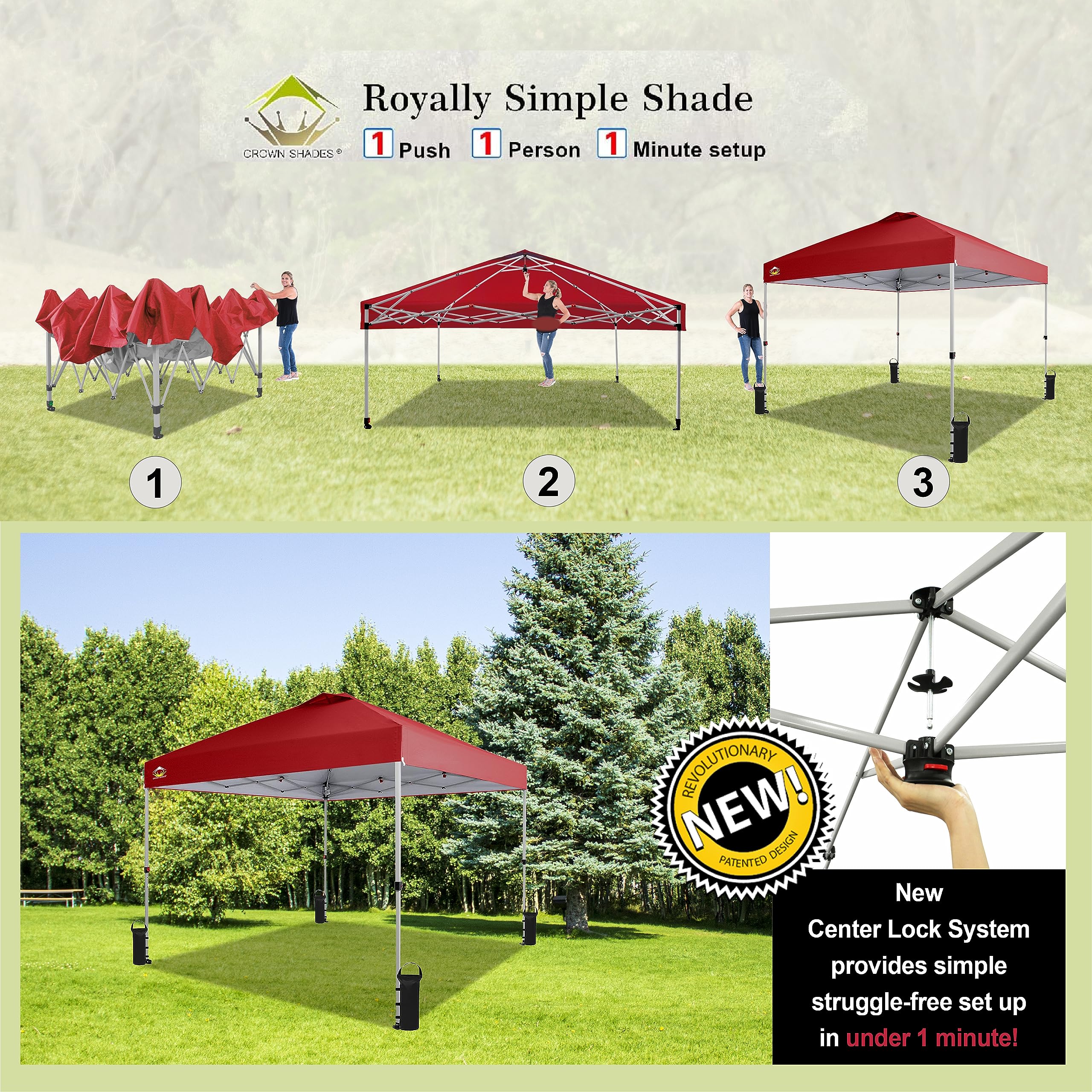 10x10 Pop Up Canopy Tent - Instant Setup Beach Shade with Carry Bag - Portable Outdoor Shelter for Camping, Picnics, Backyard Parties & Tailgating - Silver Coated Top UV Protection Gazebo (Red)