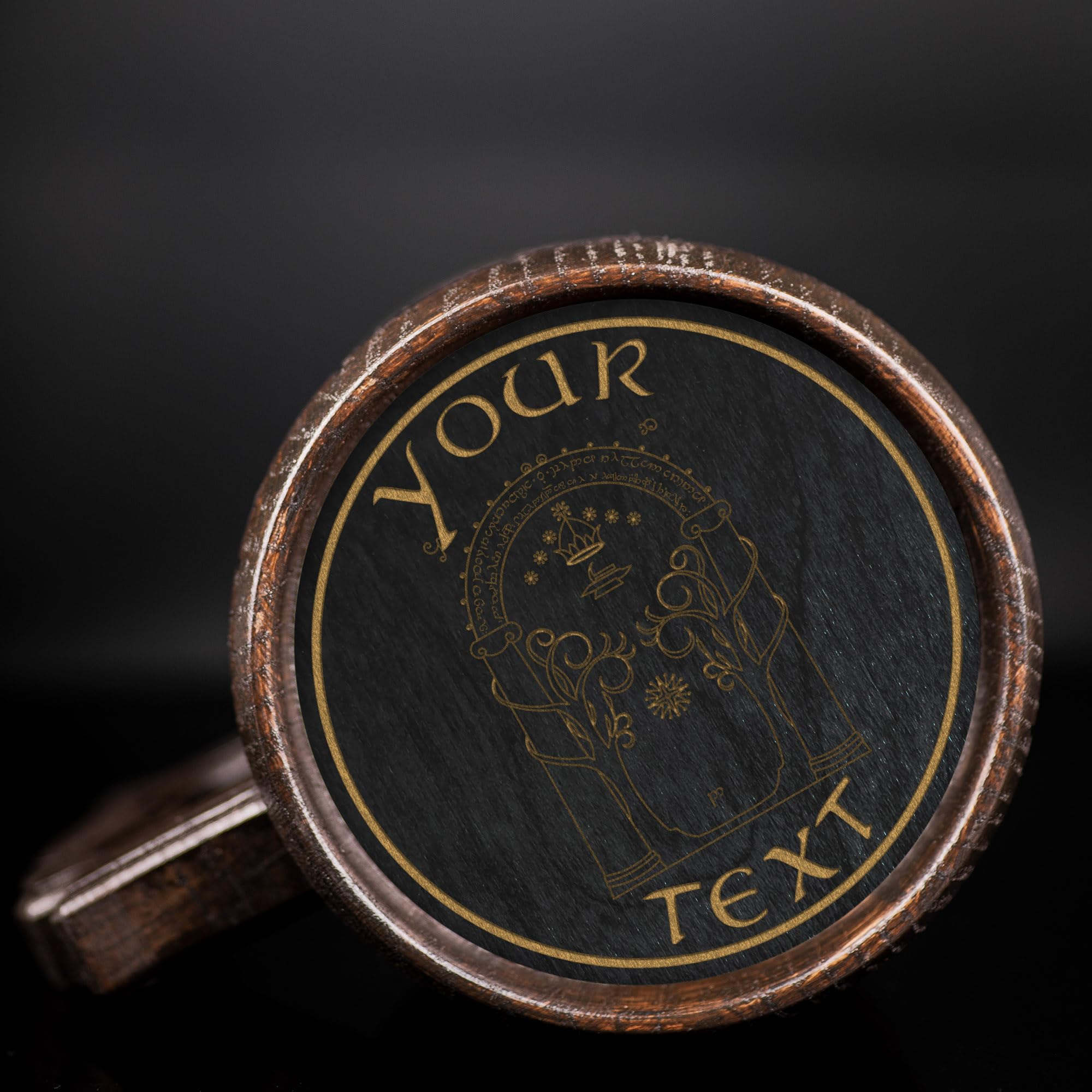 The Lord of the Rings Doors of Durin Custom Beer Stein - Personalized Wooden Tankard Mug for Men, Gamer Gifts, Anniversary & Birthday Present for Him, Dad, Father - Perfect for Weddings, Geek Culture & Fantasy Beer Drinking Scenes