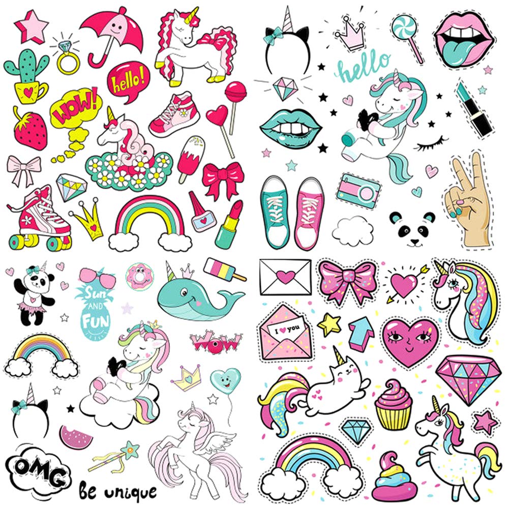Unicorn Iron On Patches for Kids - 3 Sheets Heat Transfer Stickers, Cute DIY Applique for Unicorn Party Favors, Girls Costume Accessories - Washable & Durable for Clothing, Bags, Hats (Perfect for Birthday Parties, DIY Crafts & Costume Decorations)