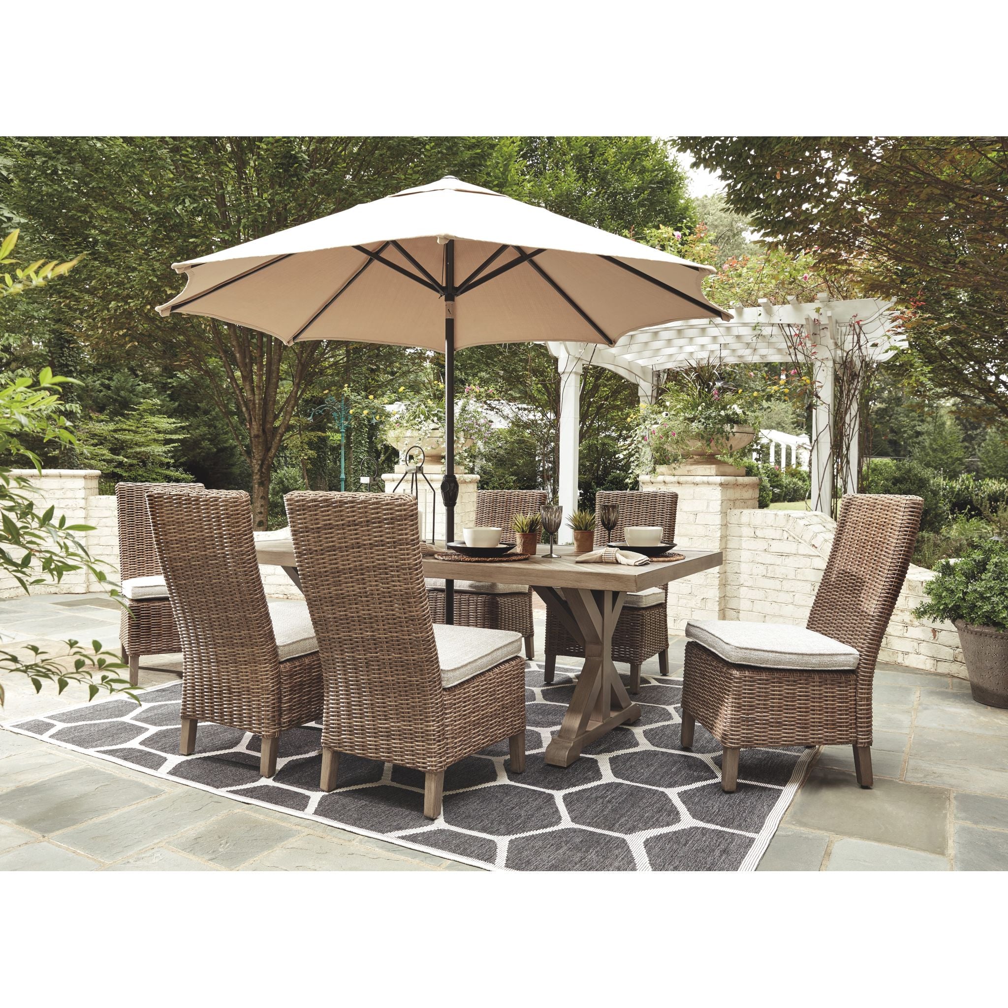 Beachcroft 7-Piece Outdoor Patio Dining Set - Beige Wicker Furniture for Garden, Backyard, Poolside & Outdoor Entertaining