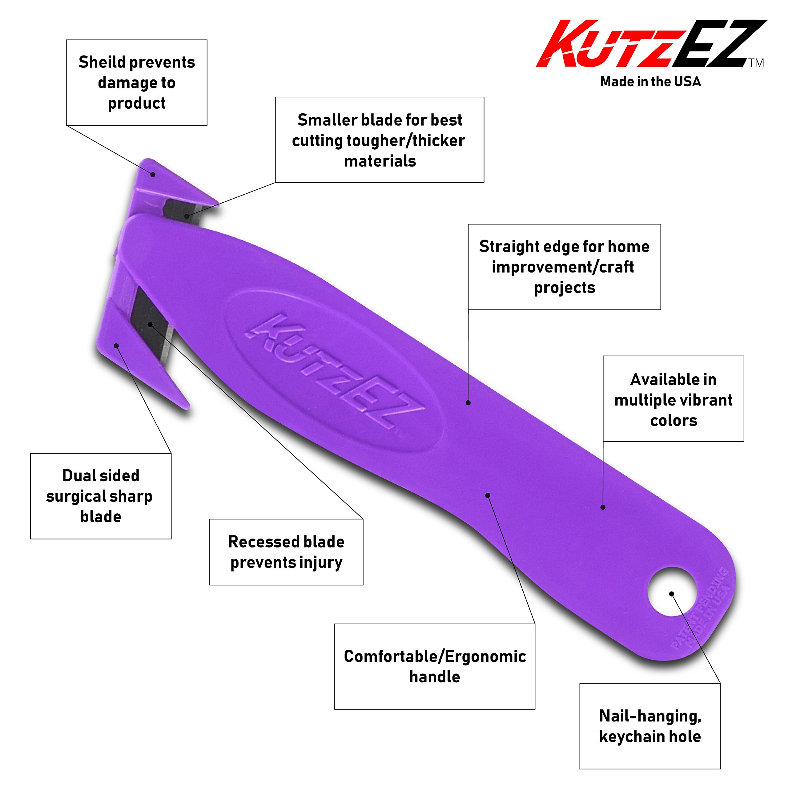 5 Pack Heavy Duty Utility Knife Set - Retractable Safety Box Cutter with 10 Blades - Purple for Home, Office, Warehouse & DIY Projects