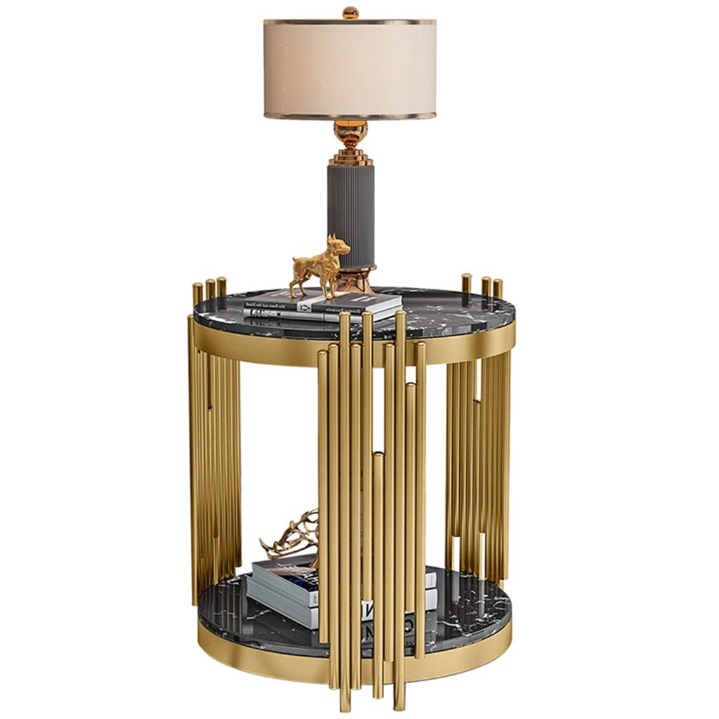 Round Marble Console Table - Nightstand for Bedroom & Balcony, Black 50x55cm