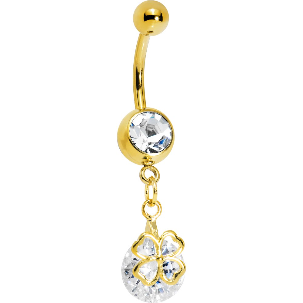 Body Candy Women's Clear Four Leaf Clover Belly Button Ring - Stylish Navel Piercing Jewelry for Everyday Wear & Special Occasions