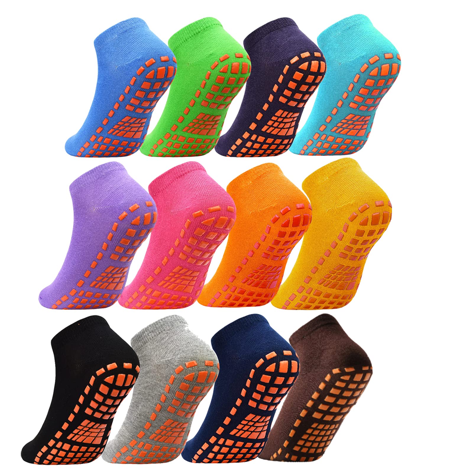 **12 Pairs Non-Slip Trampoline Socks for Kids - Anti-Skid Grips Ankle Socks for Boys & Girls - Perfect for Jumping, Gymnastics & Indoor Play**