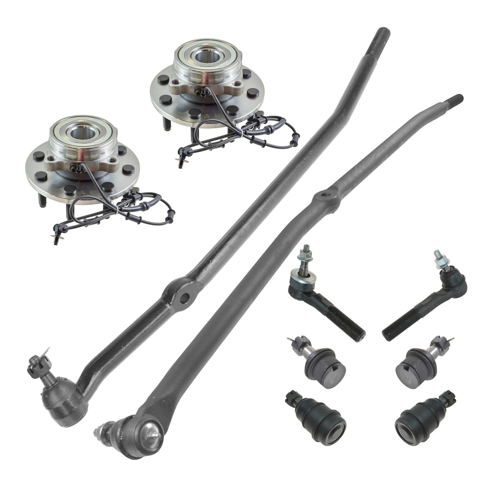 2006-2008 Dodge Ram 1500/2500/3500 Front Steering & Suspension Kit - Ball Joint, Drag Link, Tie Rod, Wheel Hub Bearing Assembly - Off-Road & Towing Upgrade