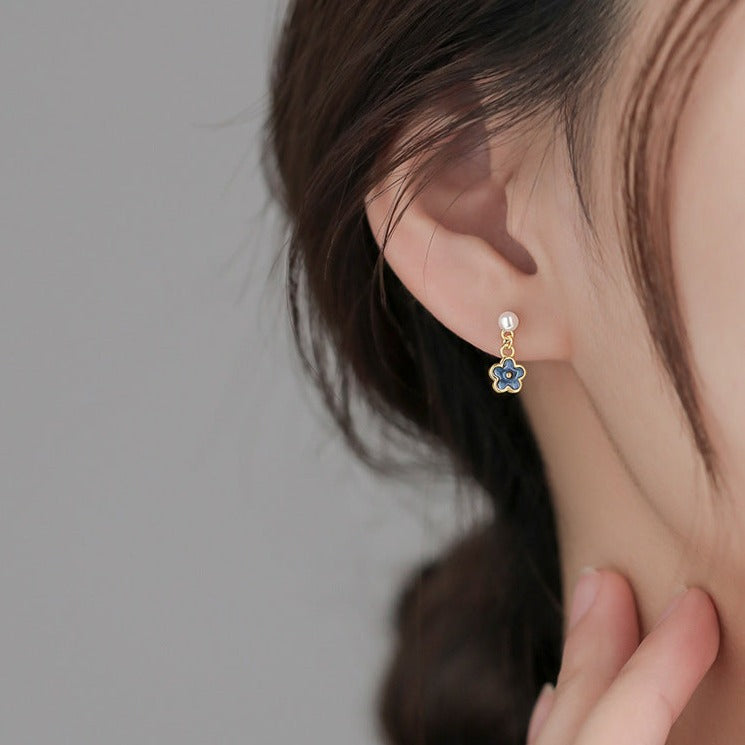 Enamel Little Flower Pearl Drop Earrings HE6493 - Elegant Dainty Jewelry for Women, Perfect for Weddings, Parties & Everyday Wear