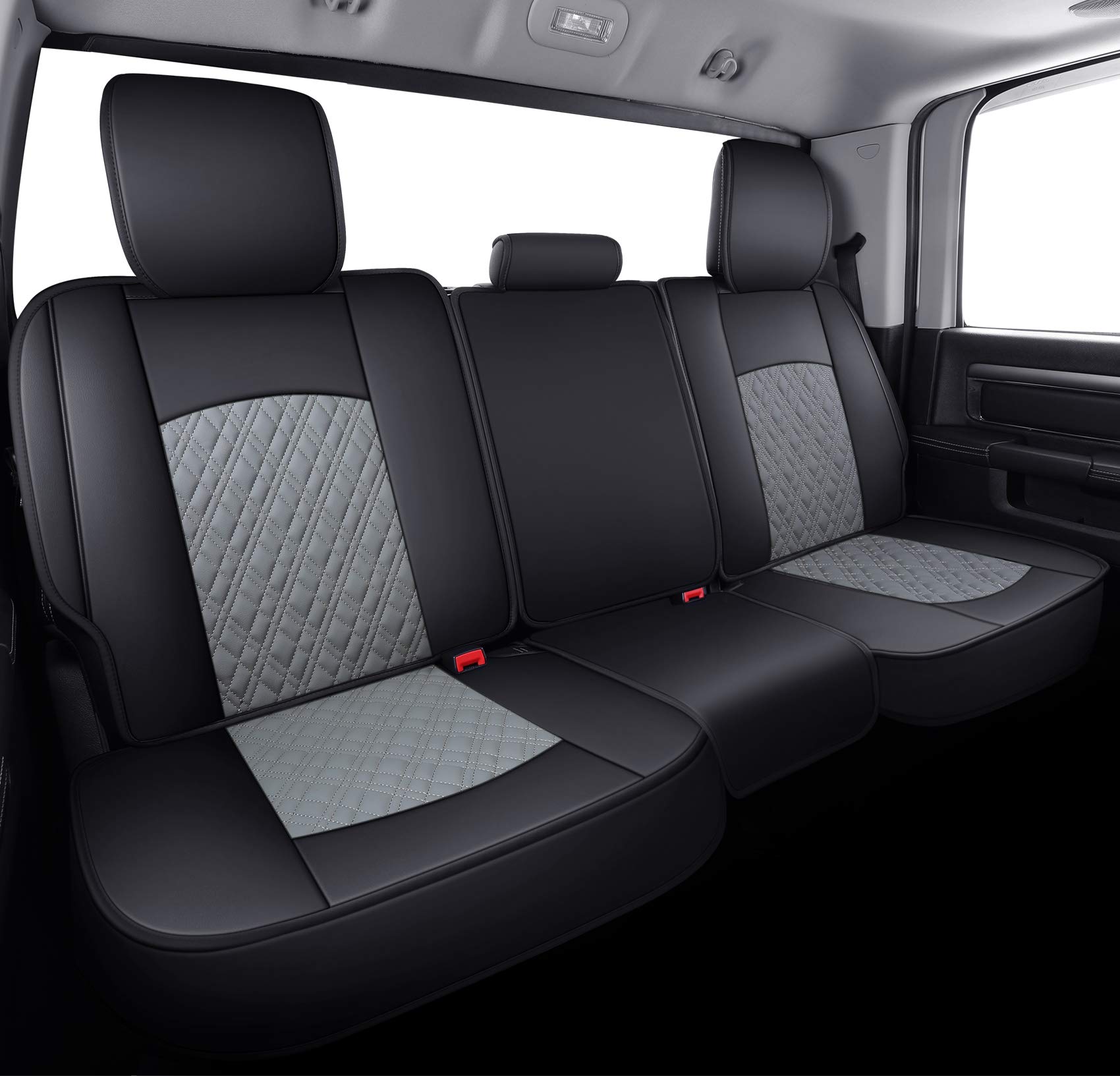 YIERTAI Dodge Ram Seat Covers Full Set for 2009-2025 1500/2500/3500 Pickup Trucks - Compatible with Classic, Bighorn, Longhorn, Laramie, Crew, Double, Mega Cab & Tradesman Models (Black/Gray) - Perfect for Off-Roading, Work & Daily Commute
