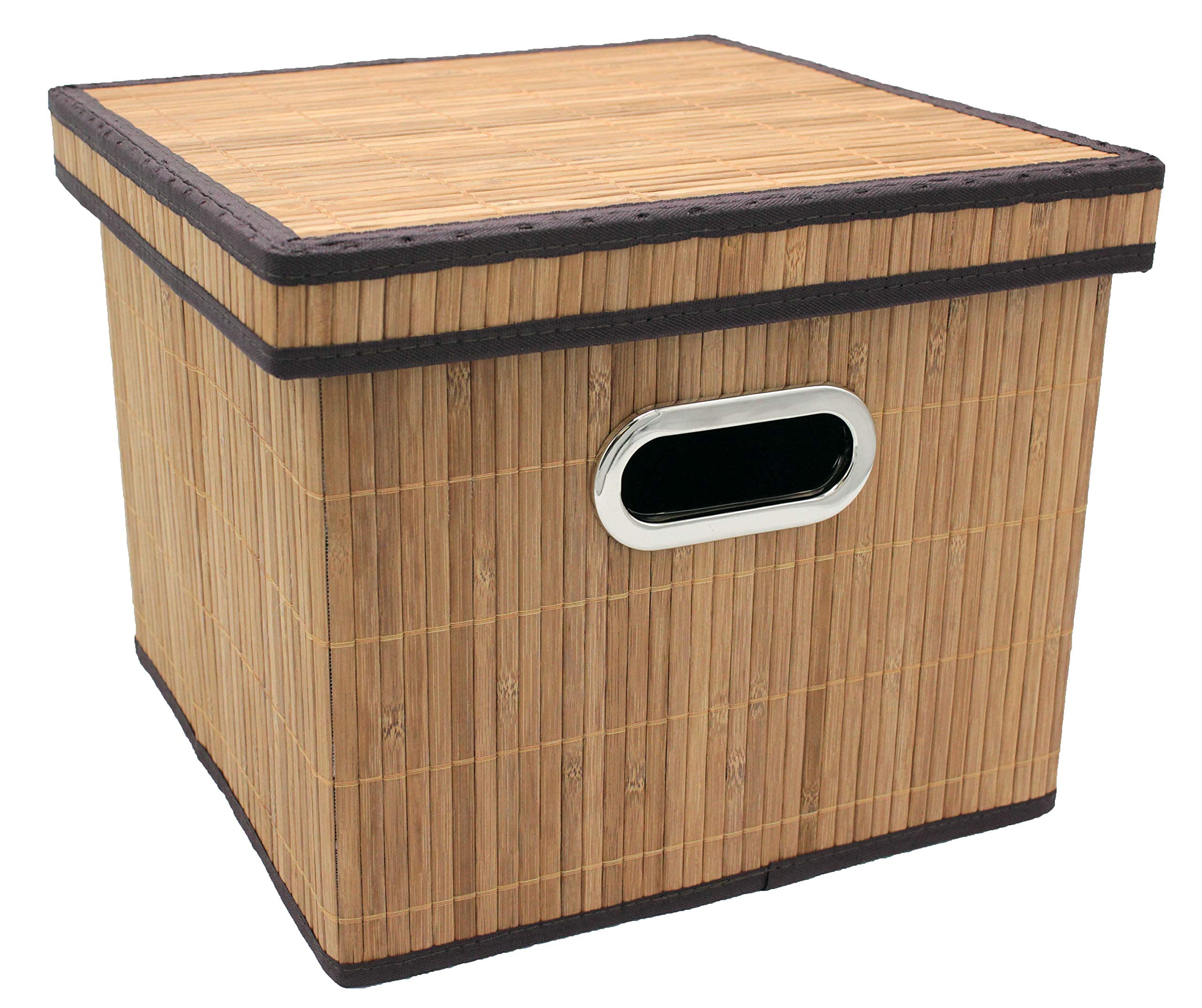 Natural Bamboo Foldable File Cabinet Storage Box - 2 Pack Letter Size Hanging Organizer with Lid for Home & Office Organization | Eco-Friendly Desk Storage Solution for Documents, Files, and Office Supplies