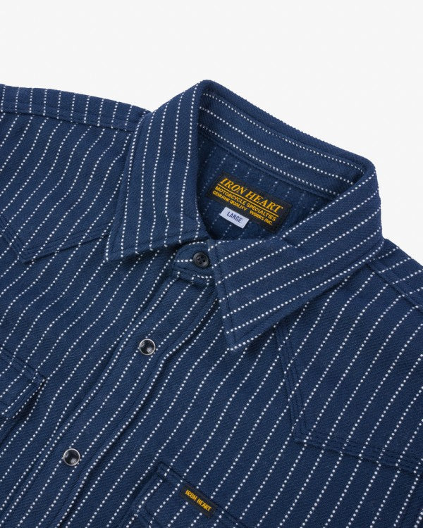Iron Heart IHSH 401 12oz Ultra Heavy Flannel Chalk Stripe Western Shirt - Navy Blue - Durable Workwear & Casual Style for Men - Perfect for Outdoor Adventures & Everyday Wear