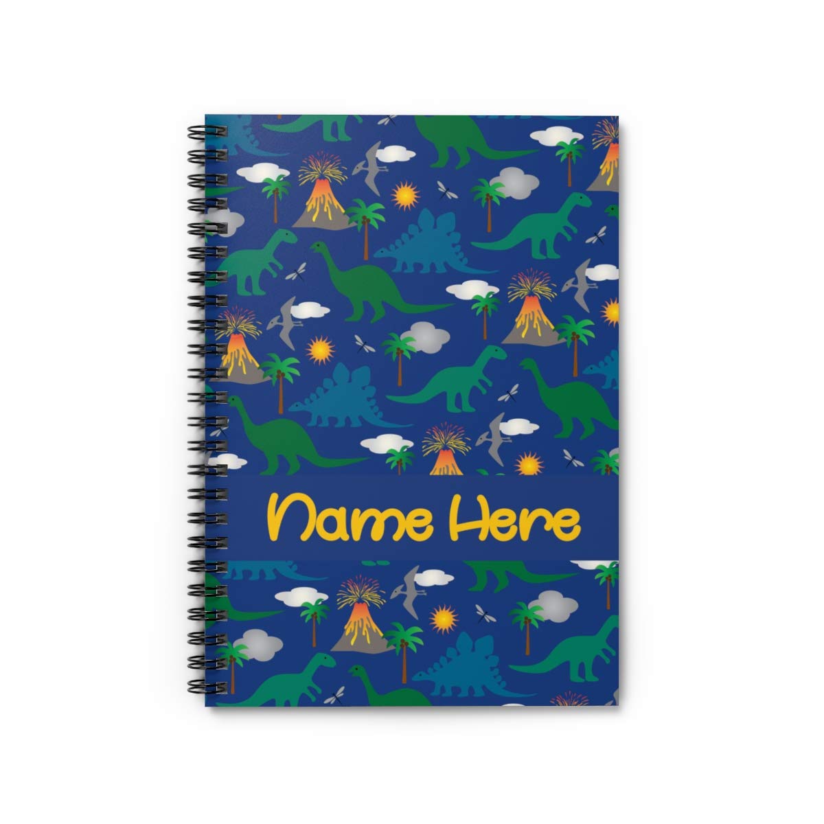 Custom Dino Volcano Dark Blue Dinosaur Spiral Notebook - Personalized Journal for Kids, Teens & Adults | School Supplies, Birthday Gifts, Creative Writing Notebook