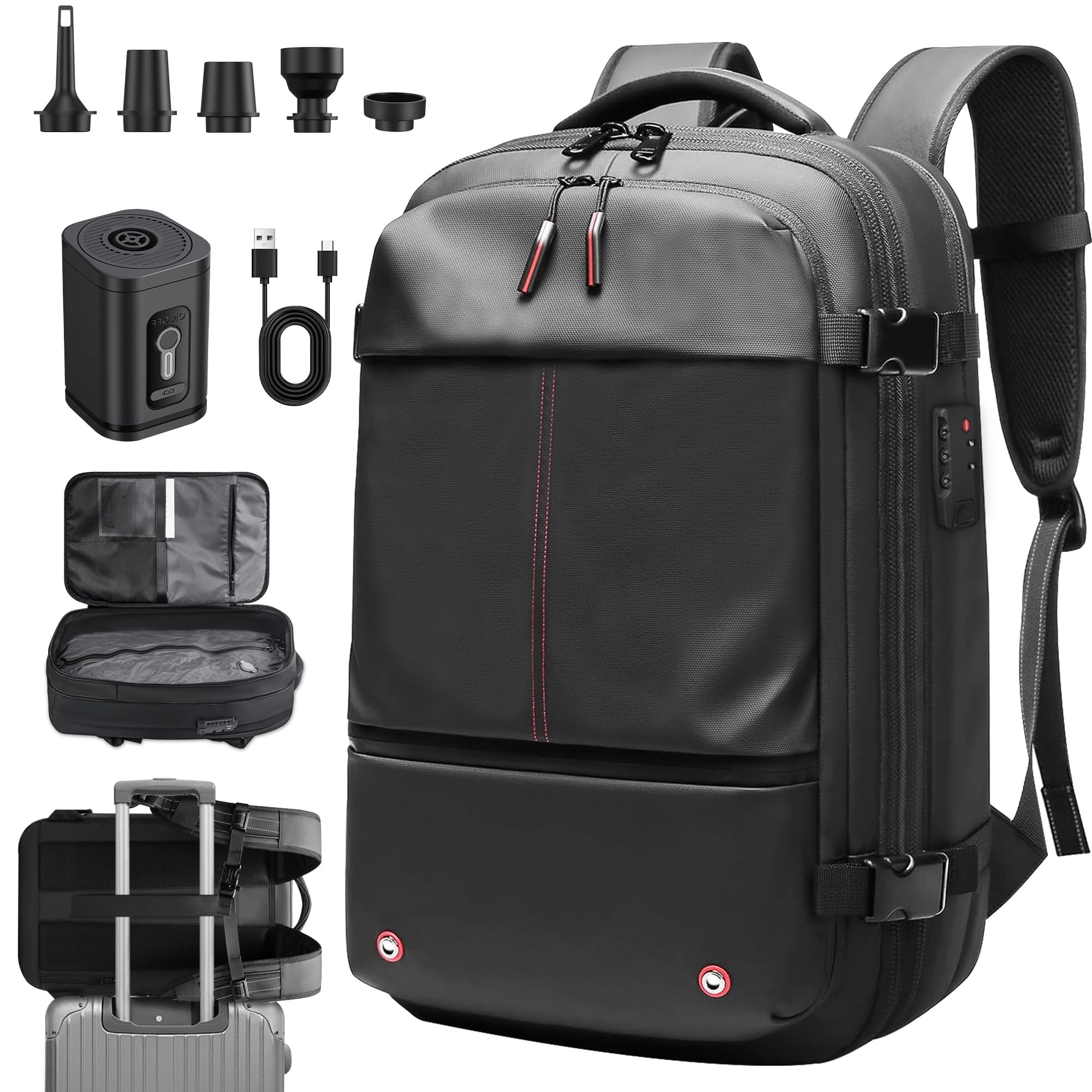 Vacuum Compression Travel Backpack with Electric Pump - Water Resistant & TSA Approved Anti-Theft Carry On Backpack for Camping, Hiking, Business Trips - Perfect for Space Saving Packing & Organizing Clothes, Laptop, Essentials