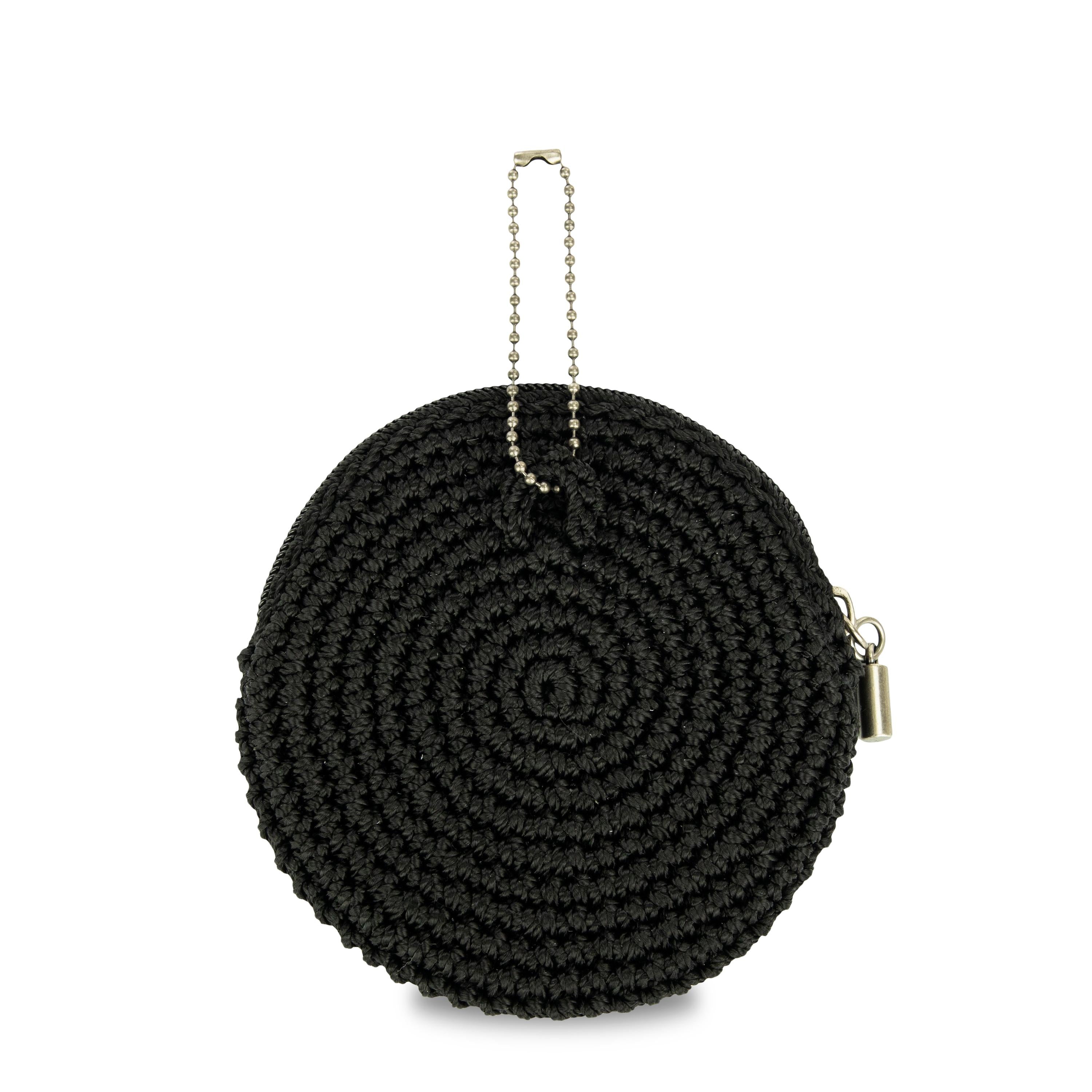 Handmade Crochet Circle Coin Pouch - Black & Silver Heart Design for Women | Perfect for Cash, Coins, Jewelry & Small Essentials | Great Gift for Travel, Shopping & Everyday Use