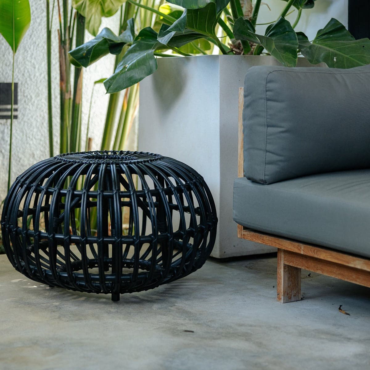 Albini Rattan Round Table Ottoman - Stylish and Durable Coffee Table with Storage for Living Room, Patio, or Garden Decor