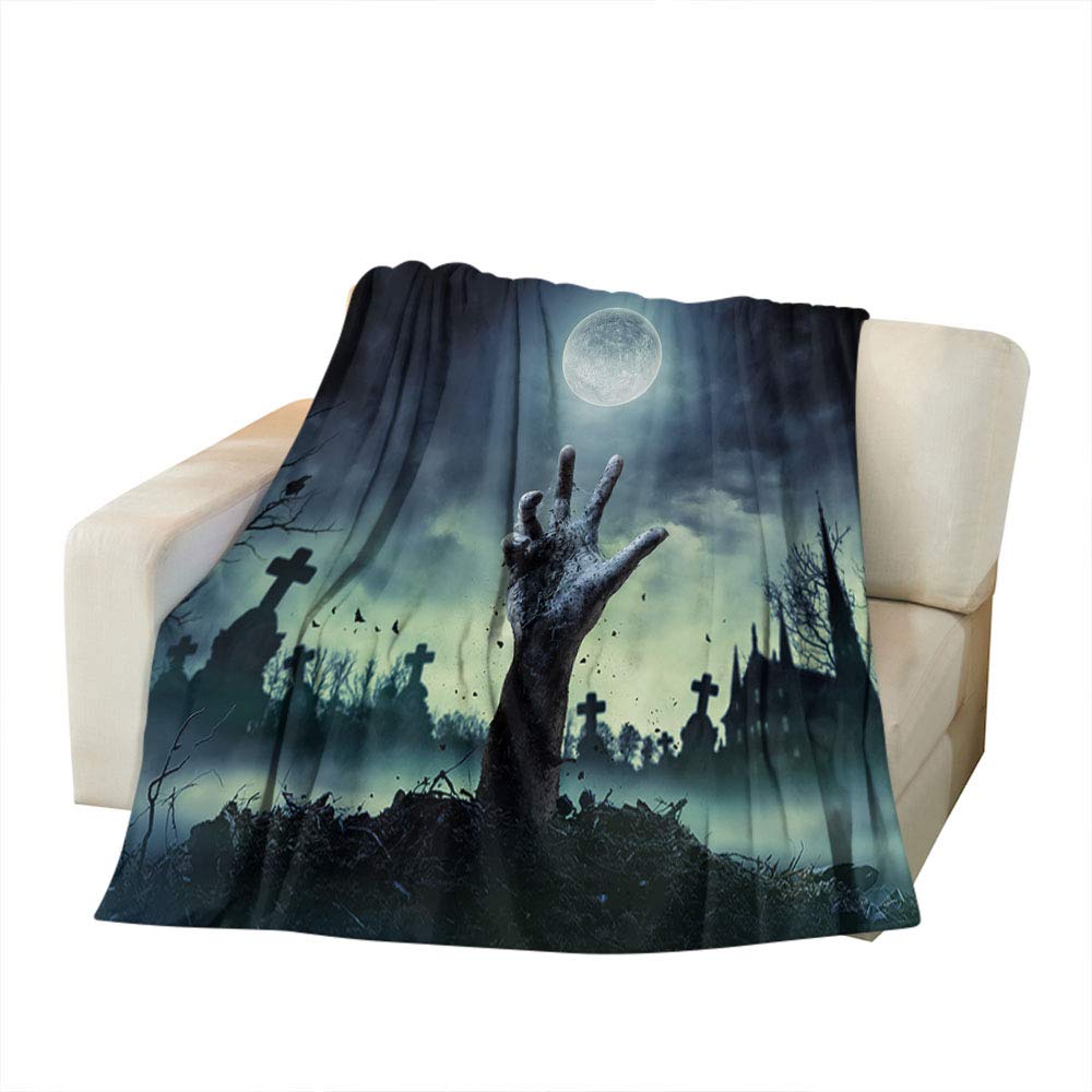 Halloween Throw Blanket - Zombie Hand Grave Skull Dia De Los Muertos Design - King Size Flannel Blanket 60x80 Inch - Soft Cozy Blanket for Couch, Bed, Sofa - Perfect for Women, Men, Halloween Decor & Gift
