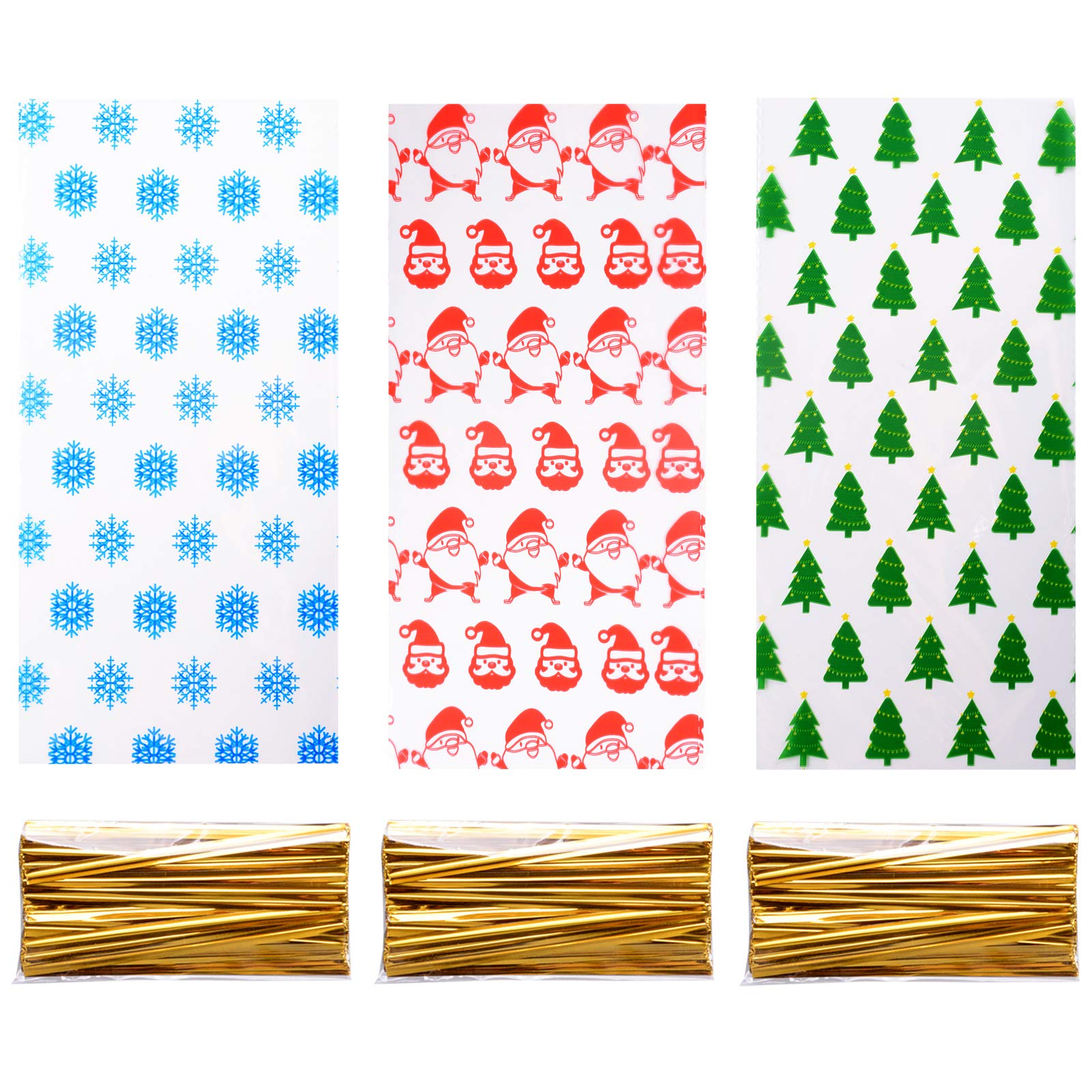 150 PCS Clear Christmas Cellophane Bags with Twist Ties - Holiday Treat & Cookie Bags for Christmas Party Favors, Gift Wrapping & Baking Supplies (Style B) - Perfect for Holiday Gift Giving, Cookie Exchanges & Party Favors