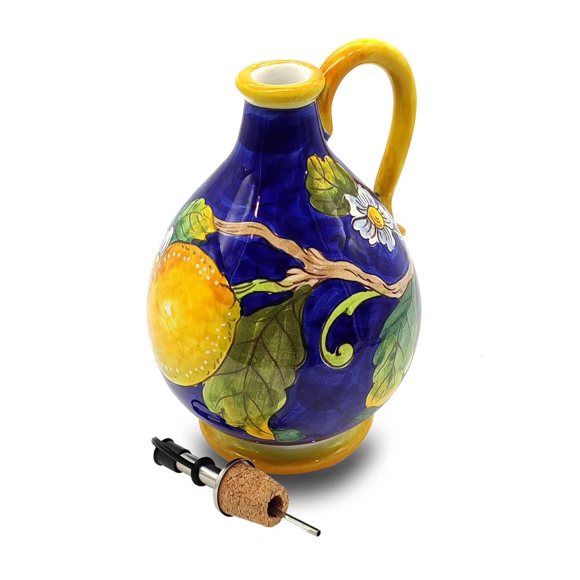 Handmade Italian Ceramic Olive Oil Dispenser Bottle 14oz - Tuscan Lemon Blue Decor Kitchen Cruet by Giotti Ceramiche | Perfect for Cooking, Salad Dressing & Gourmet Oil Presentation | Authentic Hand-Painted Pottery from Italy