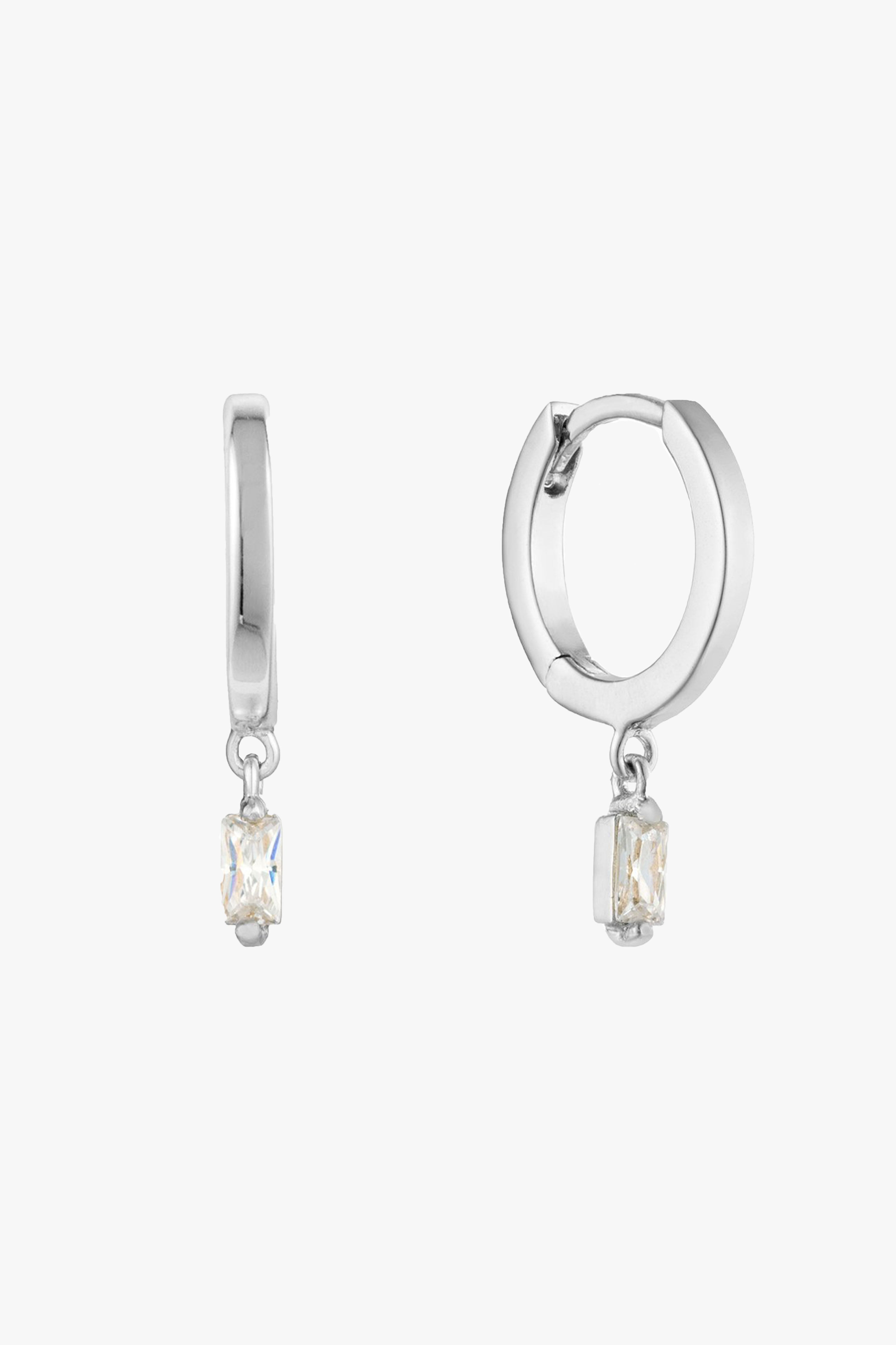 Glow Getter Silver Huggie Hoop Earrings with EOL Crystal Drop - Elegant Everyday Jewelry for Women, Perfect for Parties, Weddings & Office Wear