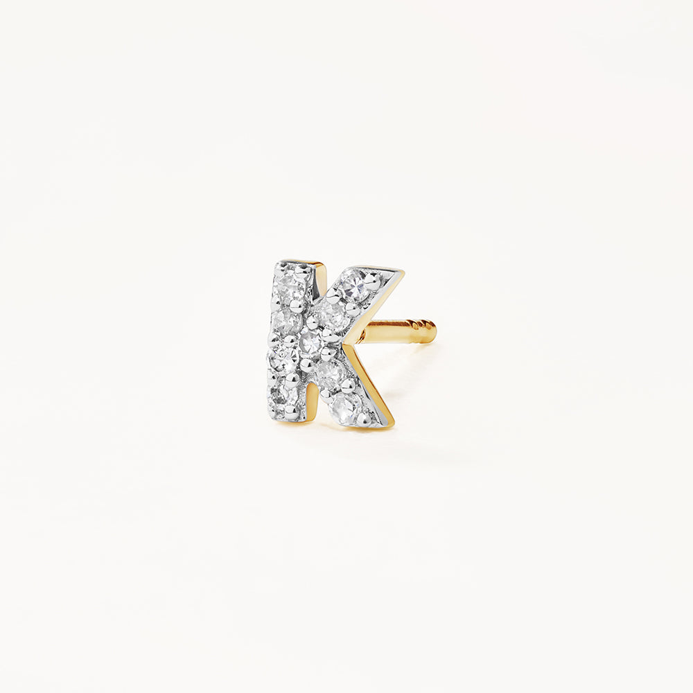 10k Gold Diamond Letter K Single Stud Earring - Elegant Initial Jewelry for Women, Perfect for Gifts, Birthdays & Everyday Wear