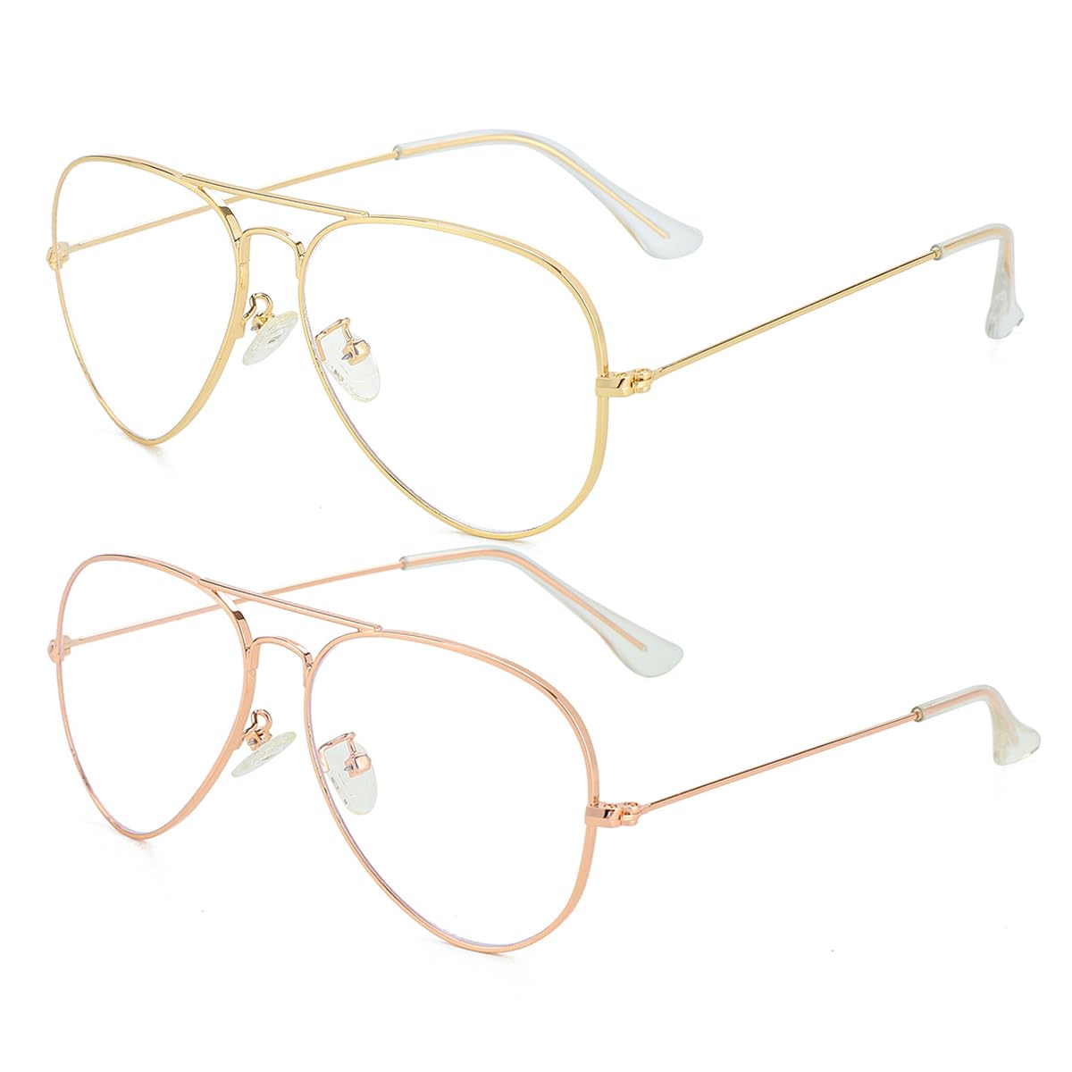 Gleyemor Classic Aviator Blue Light Blocking Glasses for Women & Men - Anti Eyestrain Metal Frame with Clear Lens (Gold/Rose Gold) | Perfect for Office Work, Gaming & Screen Time Protection