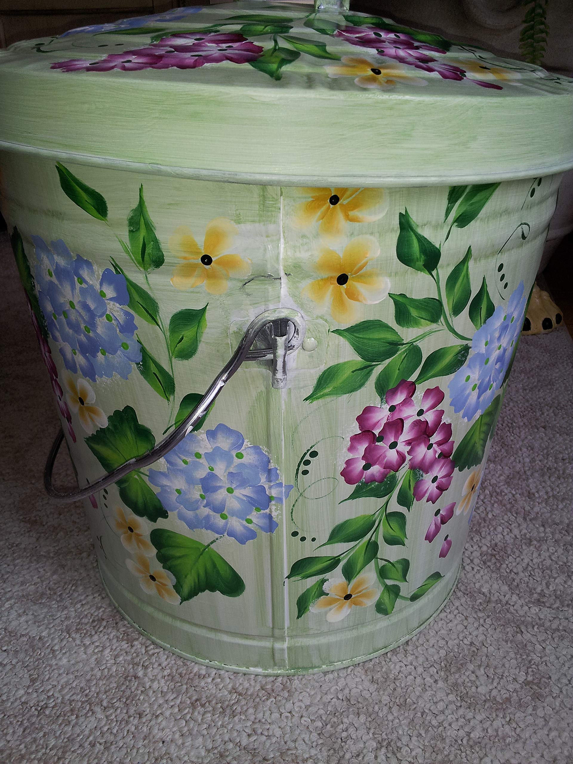 10 Gallon Hand Painted Decorative Trash Can - Elegant Waste Bin for Kitchen, Bathroom & Office - Eco-Friendly Garbage Can with Artistic Floral Design