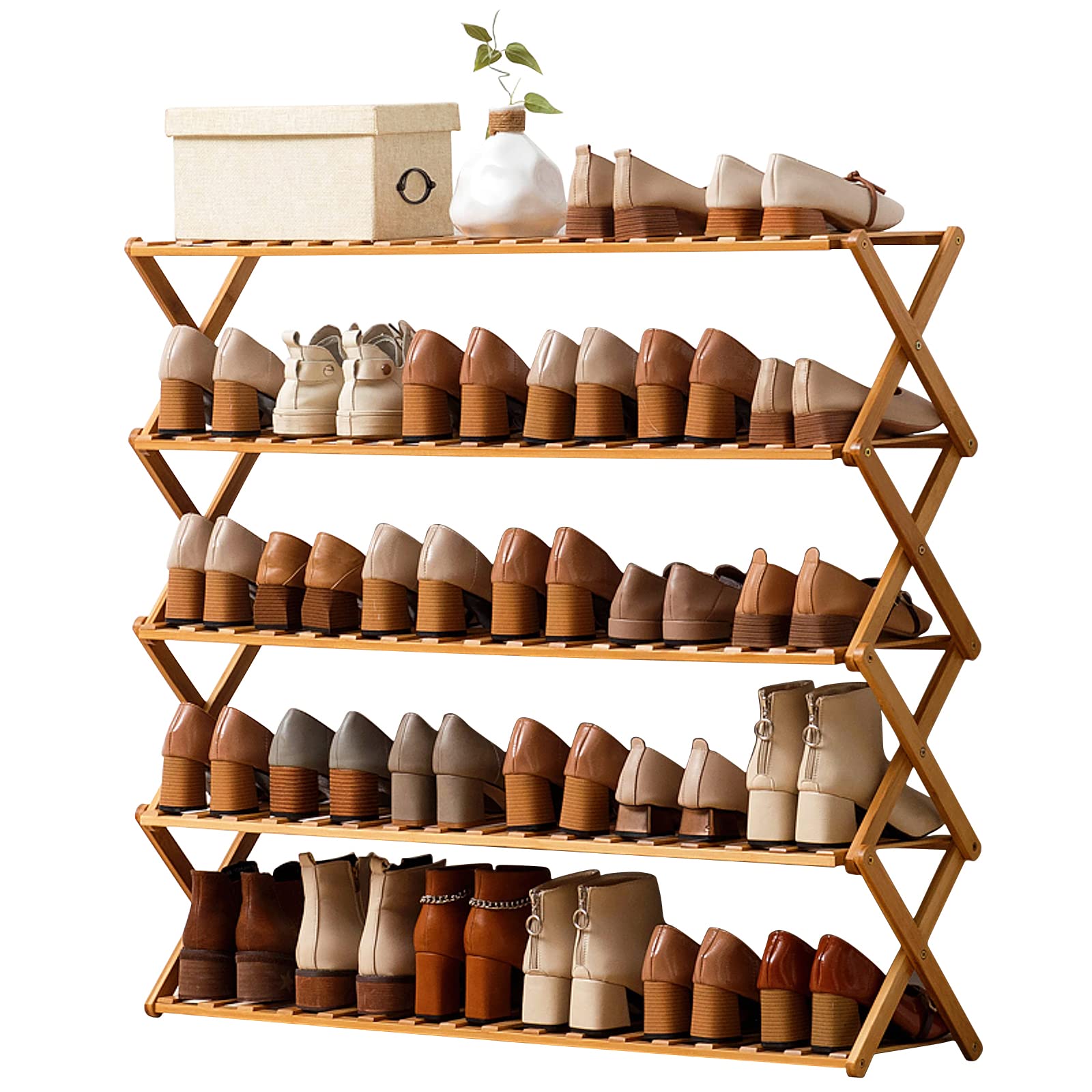 Choclaif 5-Tier Bamboo Shoe Rack - Free Standing Shoe Organizer for Closet, Bedroom, Entryway & Hallway - Space Saving Shoe Shelf for Living Room Storage | Perfect for Small Spaces & Home Organization