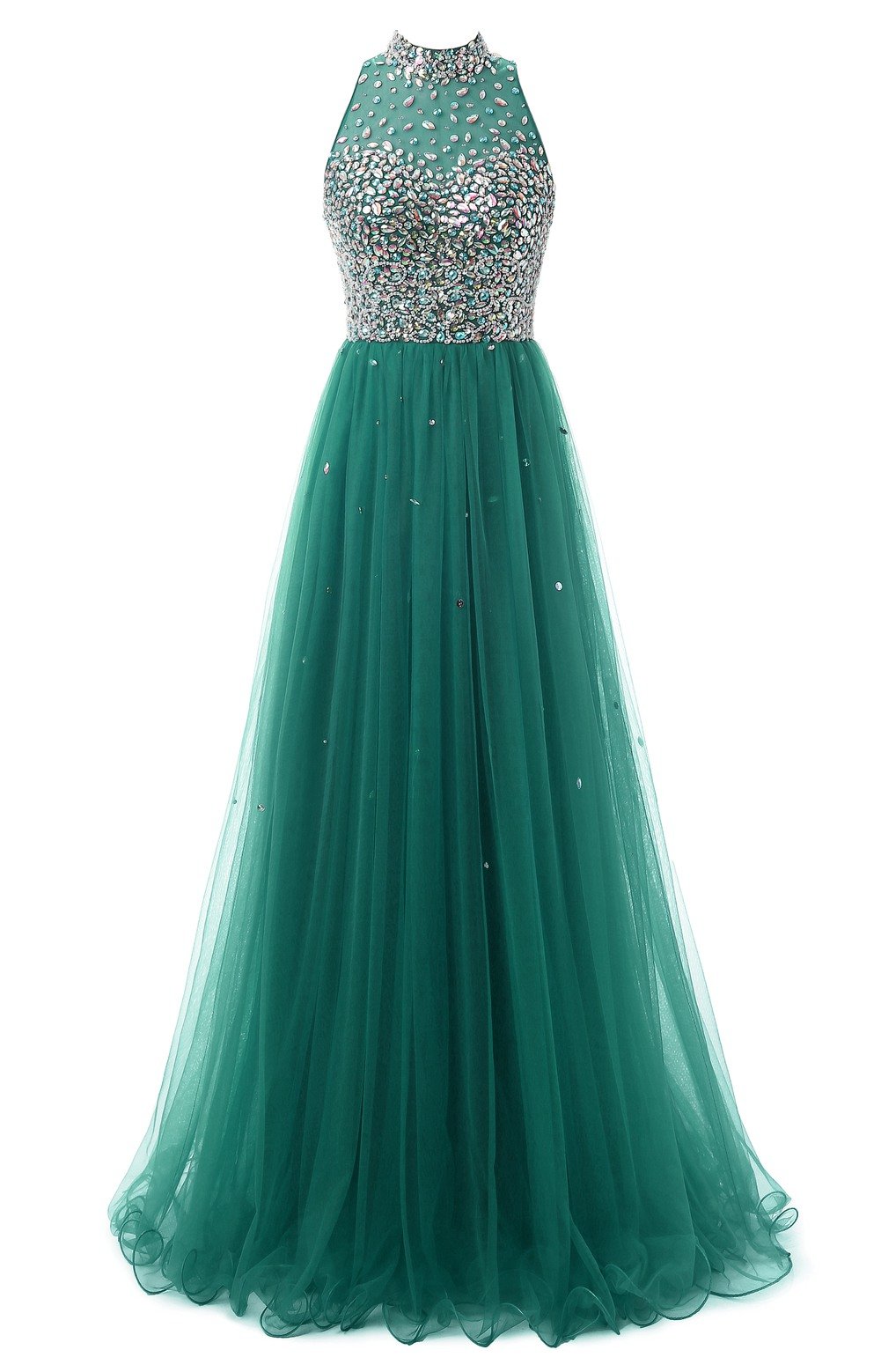 Elegant Jewel Neck Tulle Long Prom Dresses for Women - Formal Evening Gown for Homecoming, Wedding, and Special Occasions