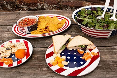 Stars and Stripes Enamelware Dinner Plates - Set of 4 (10.5 Inch) - Patriotic American Flag Design - Perfect for BBQs, Picnics, and 4th of July Celebrations
