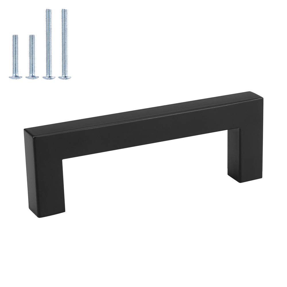 35 Pack Black Square Bar Cabinet Pulls - Stainless Steel Drawer Handles for Kitchen Cabinets & Cupboard Doors (3-3/4 Inch) - Durable Hardware for Modern Home & Office Storage